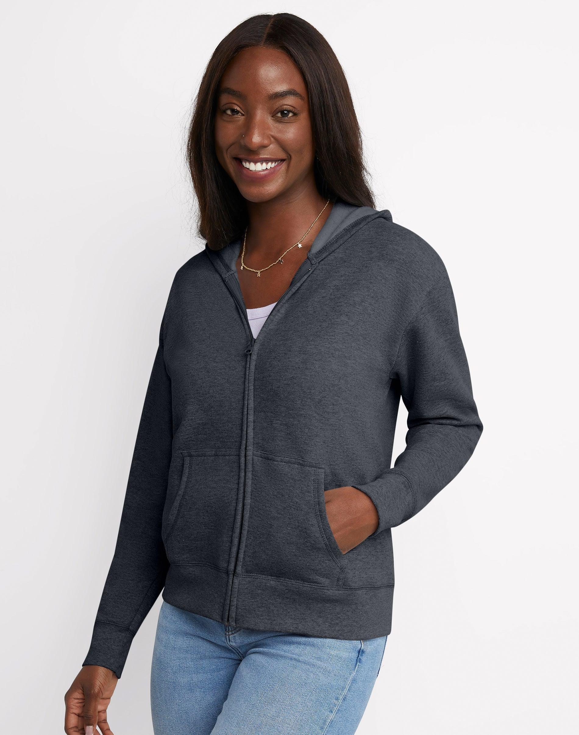 Hanes EcoSmart Womens Full-Zip Fleece Hoodie White S Product Image