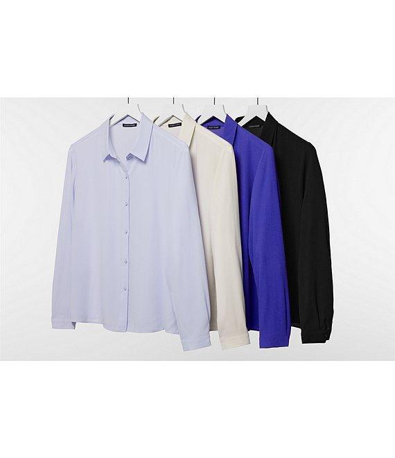 Eileen Fisher Silk Georgette Crepe Point Collar Long Sleeve Button-Front Shirt Product Image