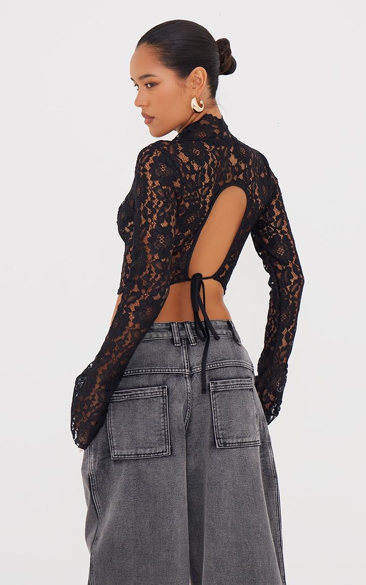 Black Lace V Neck Backless Long Top Product Image