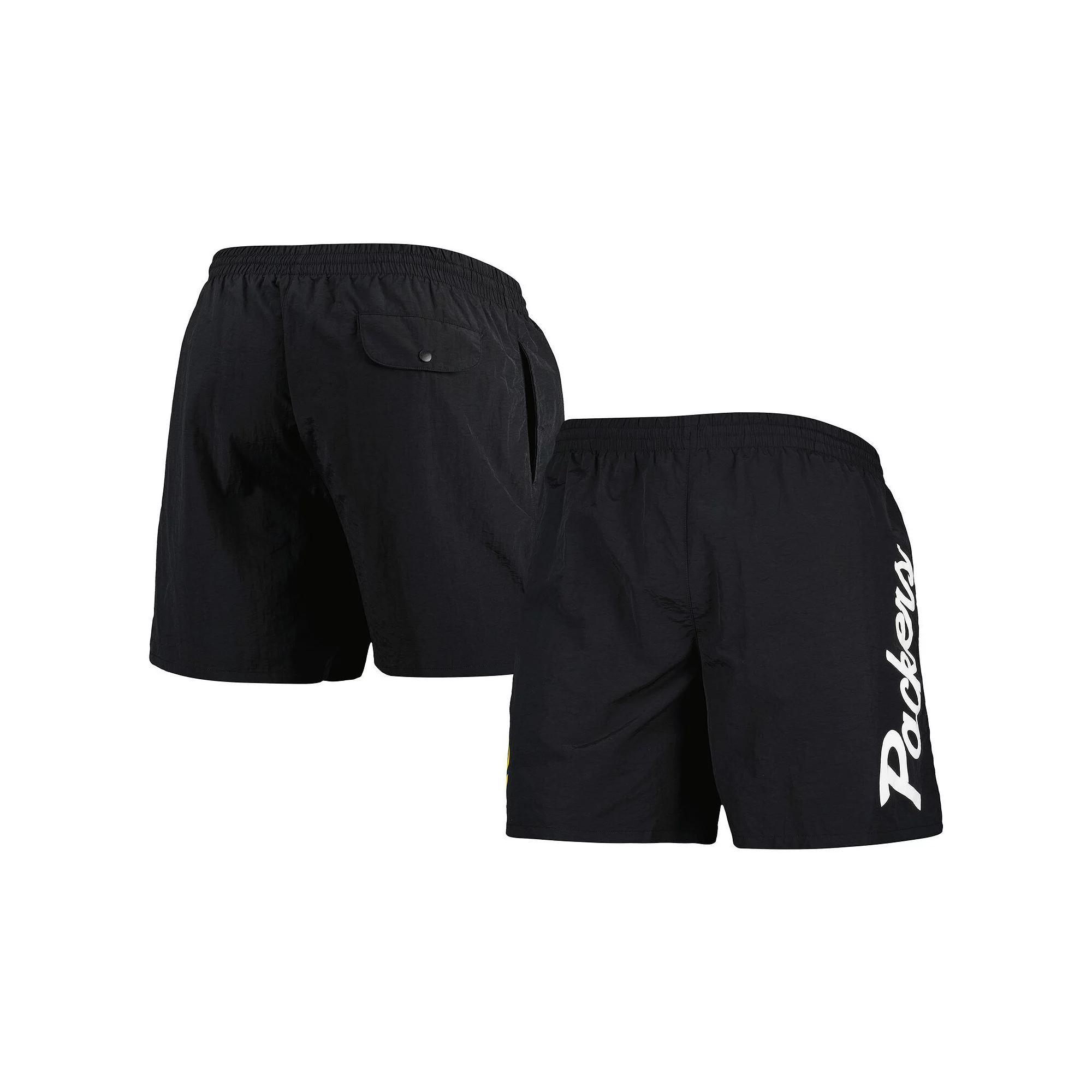 Men's Mitchell & Ness Black Green Bay Packers Team Essentials Nylon Shorts, Size: 2XL Product Image