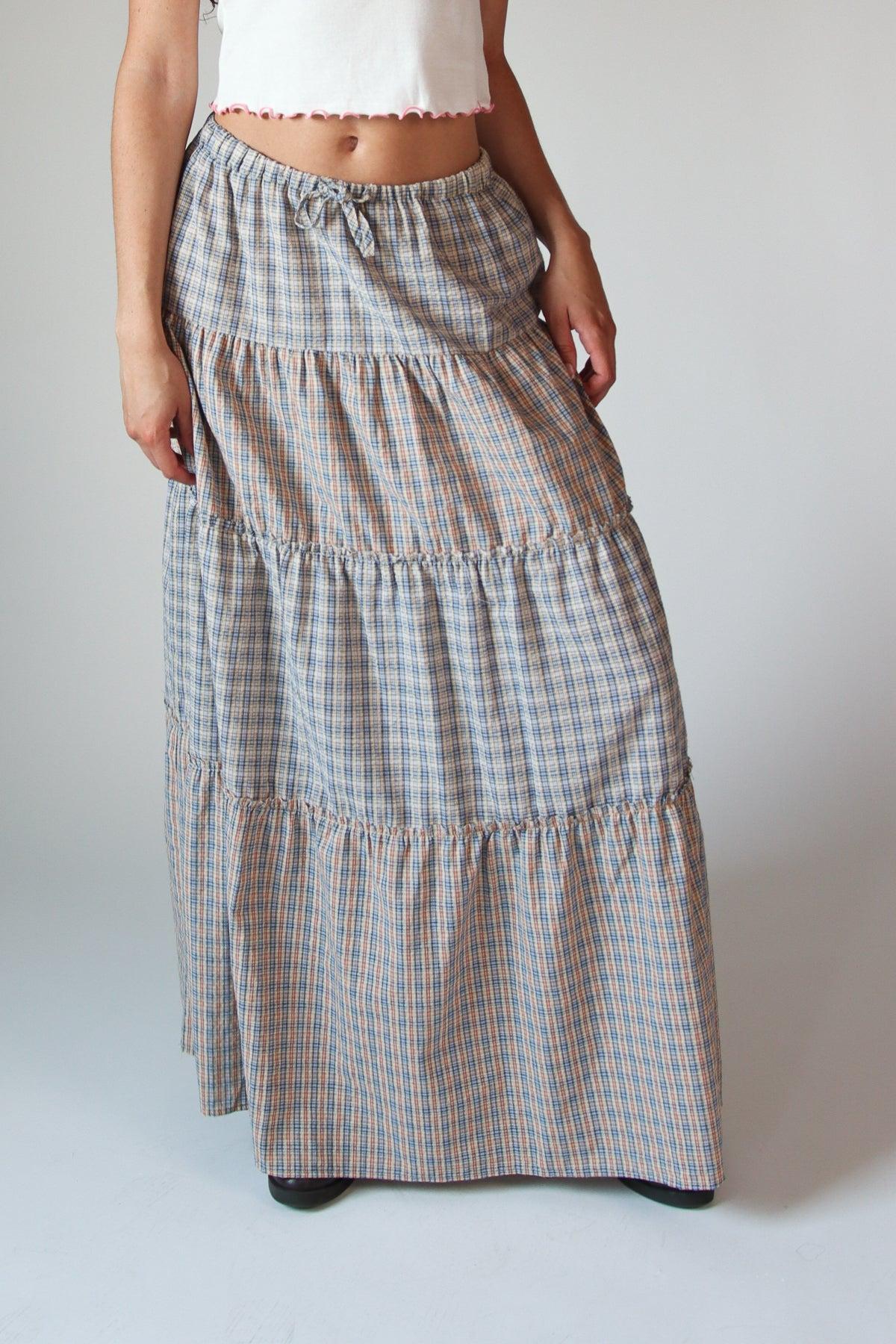 Mixed Plaid Tiered Maxi Skirt Product Image
