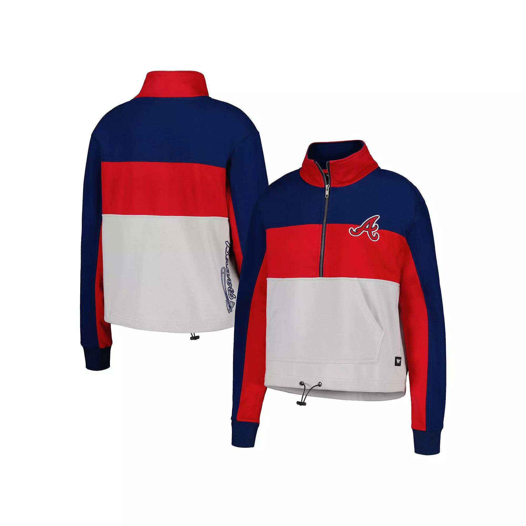 Women's The Wild Collective Red/Navy Atlanta Braves Women's Colorblock 1/4 Zip Jacket, Size: XL Product Image