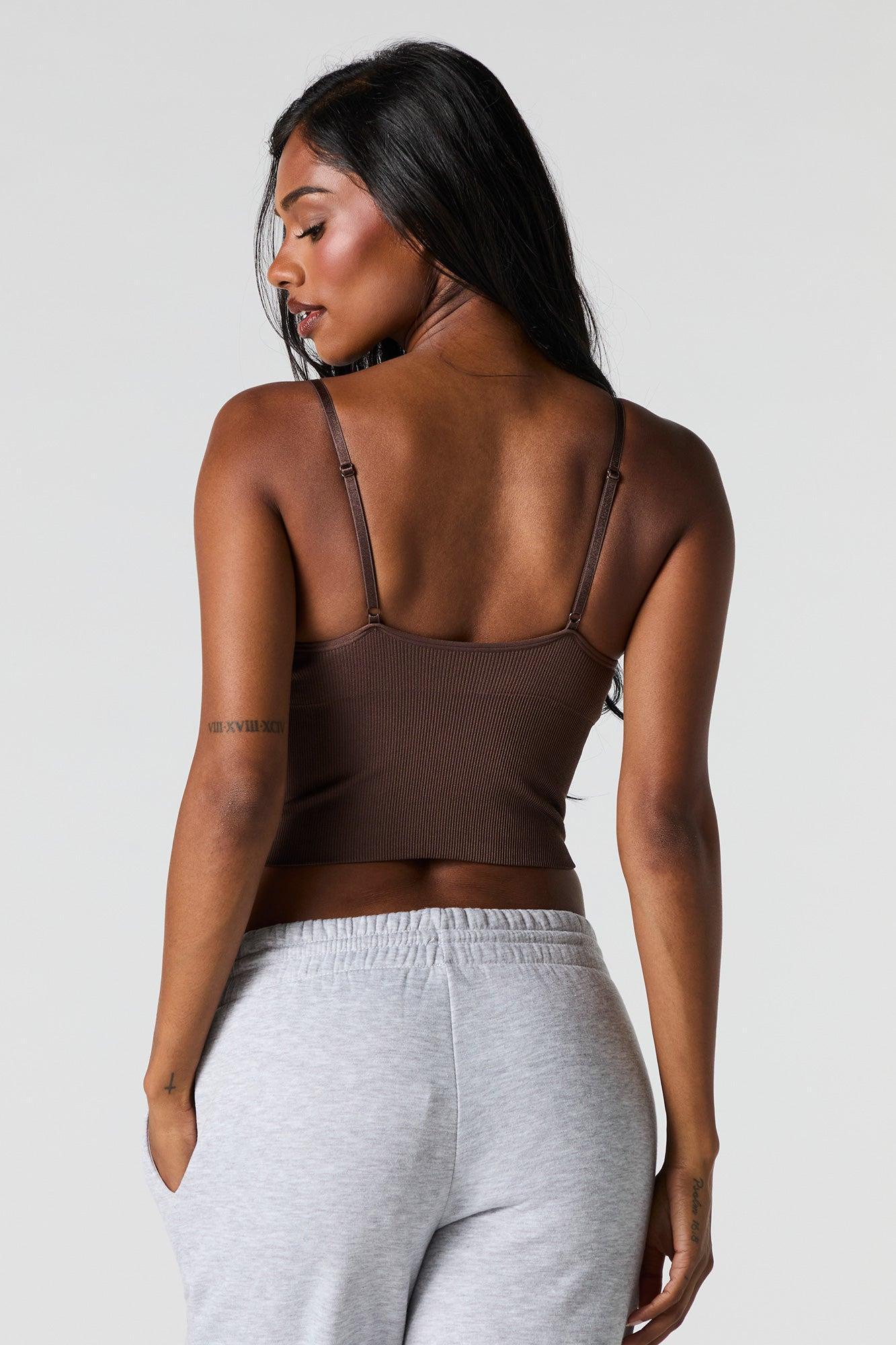 Seamless Ribbed V-Neck Cami with Built-In Bra Cups Female Product Image