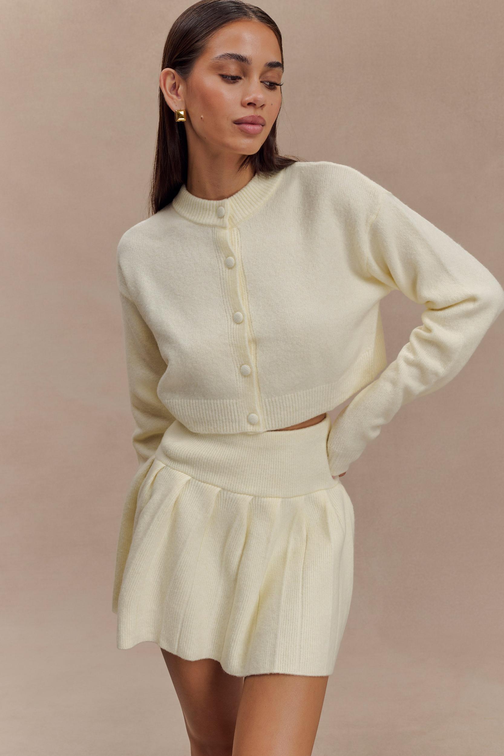 Dionne Pleated Knit Mini Skirt - Ivory Marle Product Image