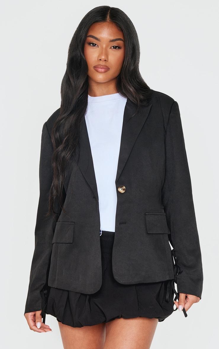 Black Lace Up Sleeve Blazer Product Image