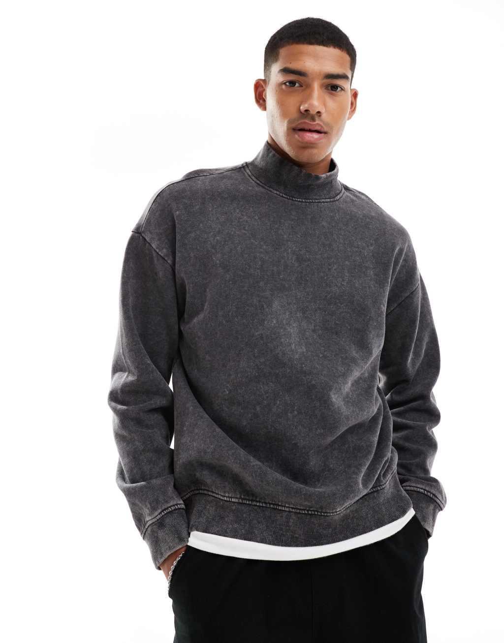 Another Influence acid wash high neck crewneck top in black Product Image