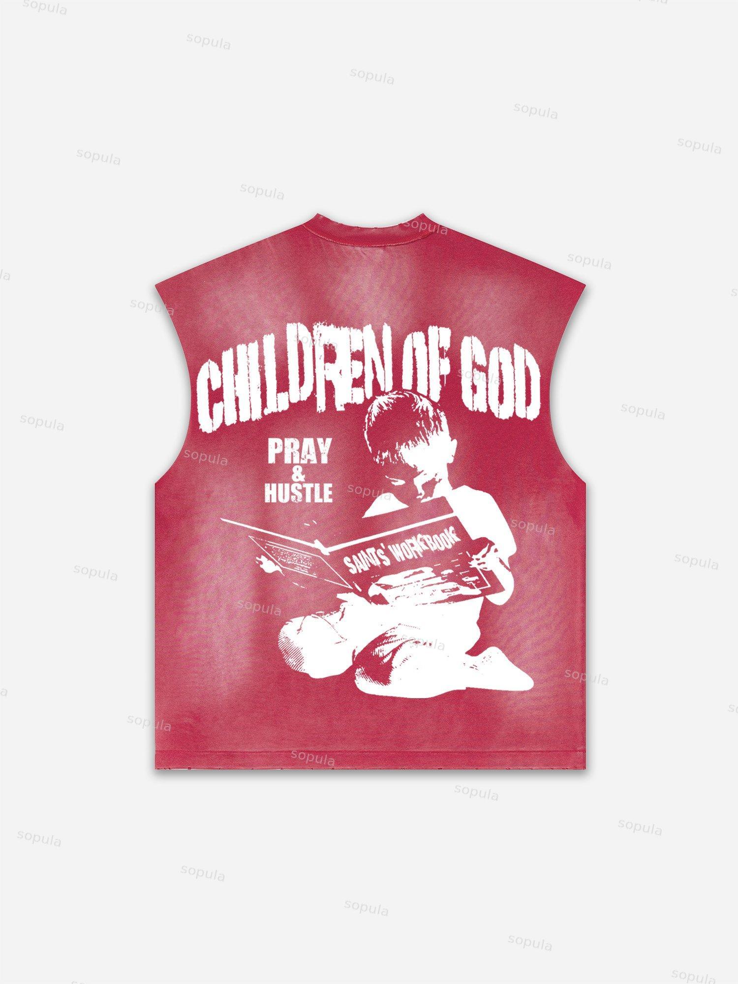 Flame Skull Graffiti Print Distressed Tank Top Product Image