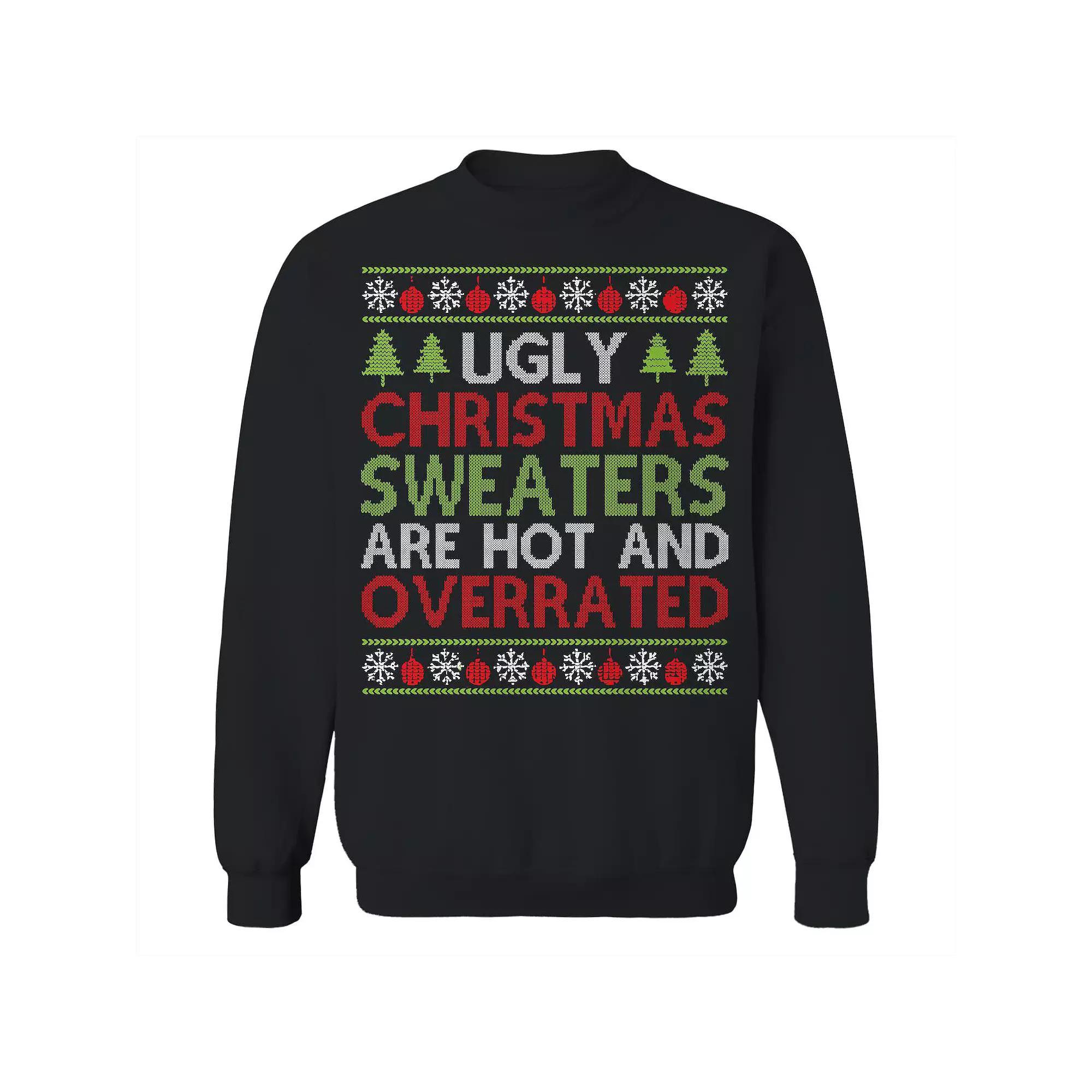 Men's Ugly Christmas Sweaters Overrated Graphic Sweatshirt, Size: Large, Black Product Image