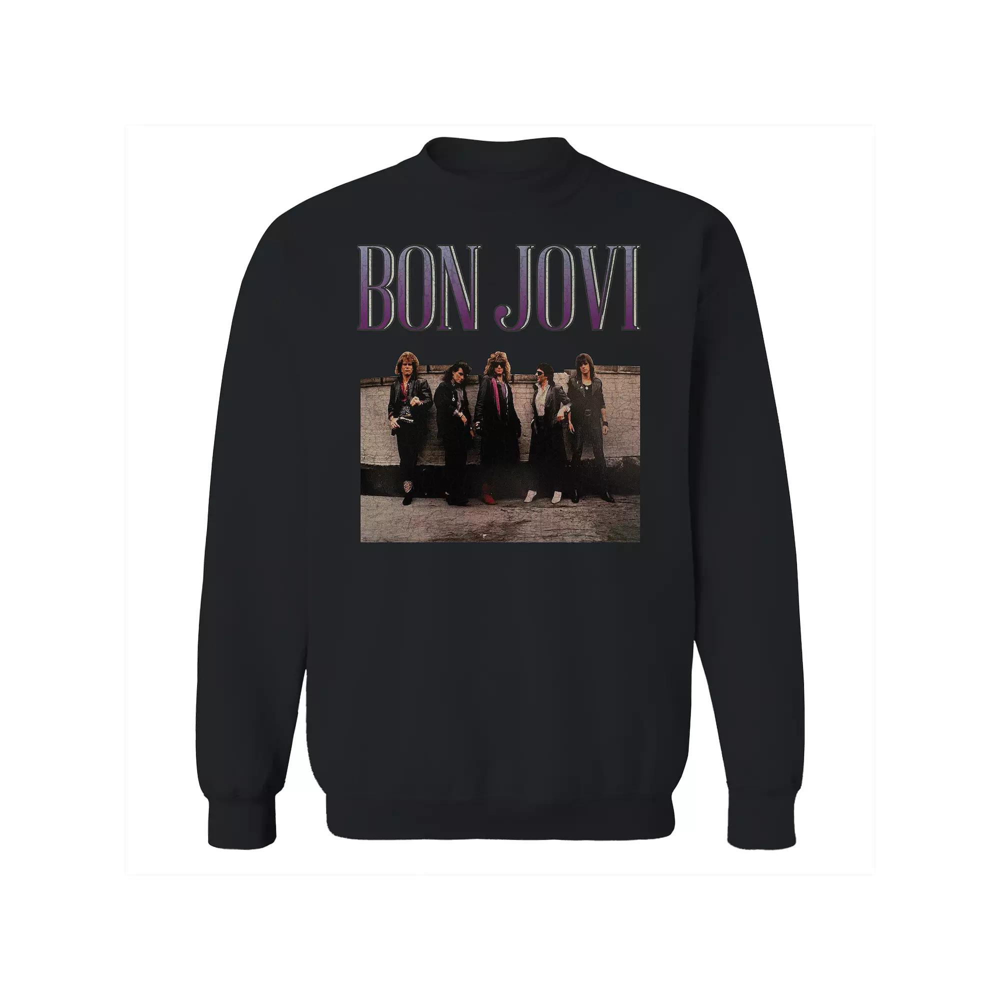 Men's Bon Jovi Roof Photo Graphic Crew Sweatshirt, Size: Large, Black Product Image