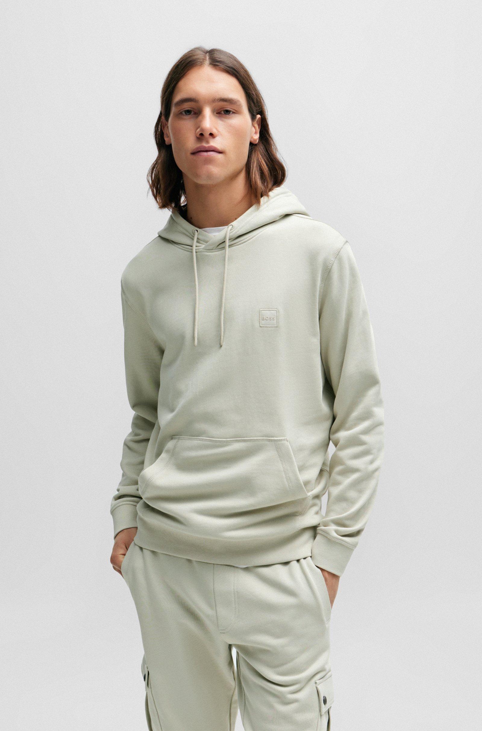 HUGO BOSS Logo-appliqué Cotton Hoodie In Gray Product Image