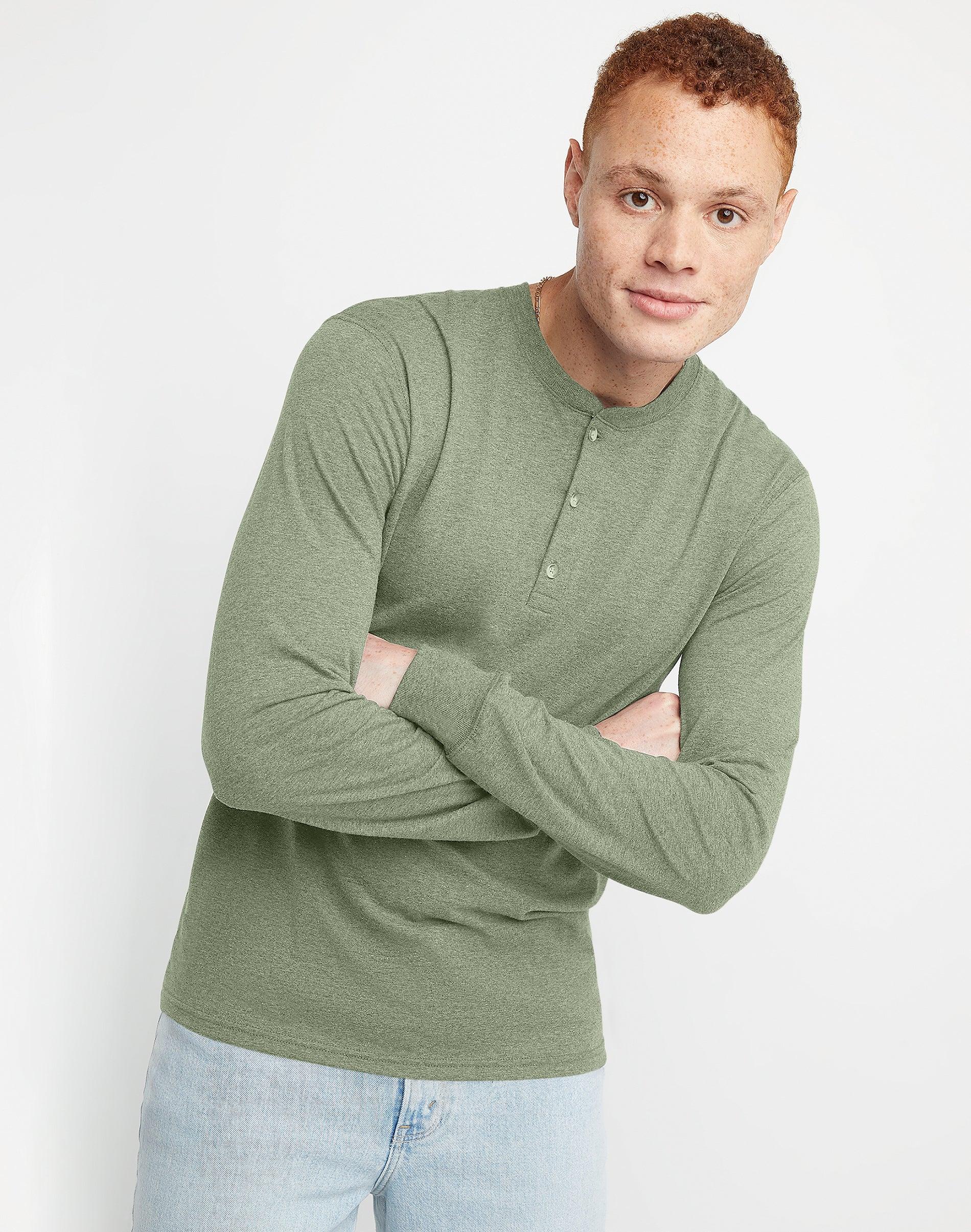 Men's Hanes Originals Tri-Blend Henley, Size: Medium, Eco White Product Image