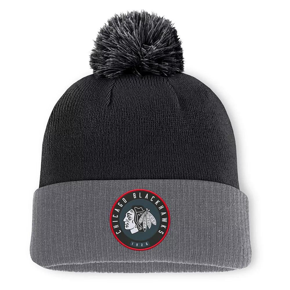 Men's Fanatics  Black Chicago Blackhawks Cuffed Knit Hat with Pom Product Image