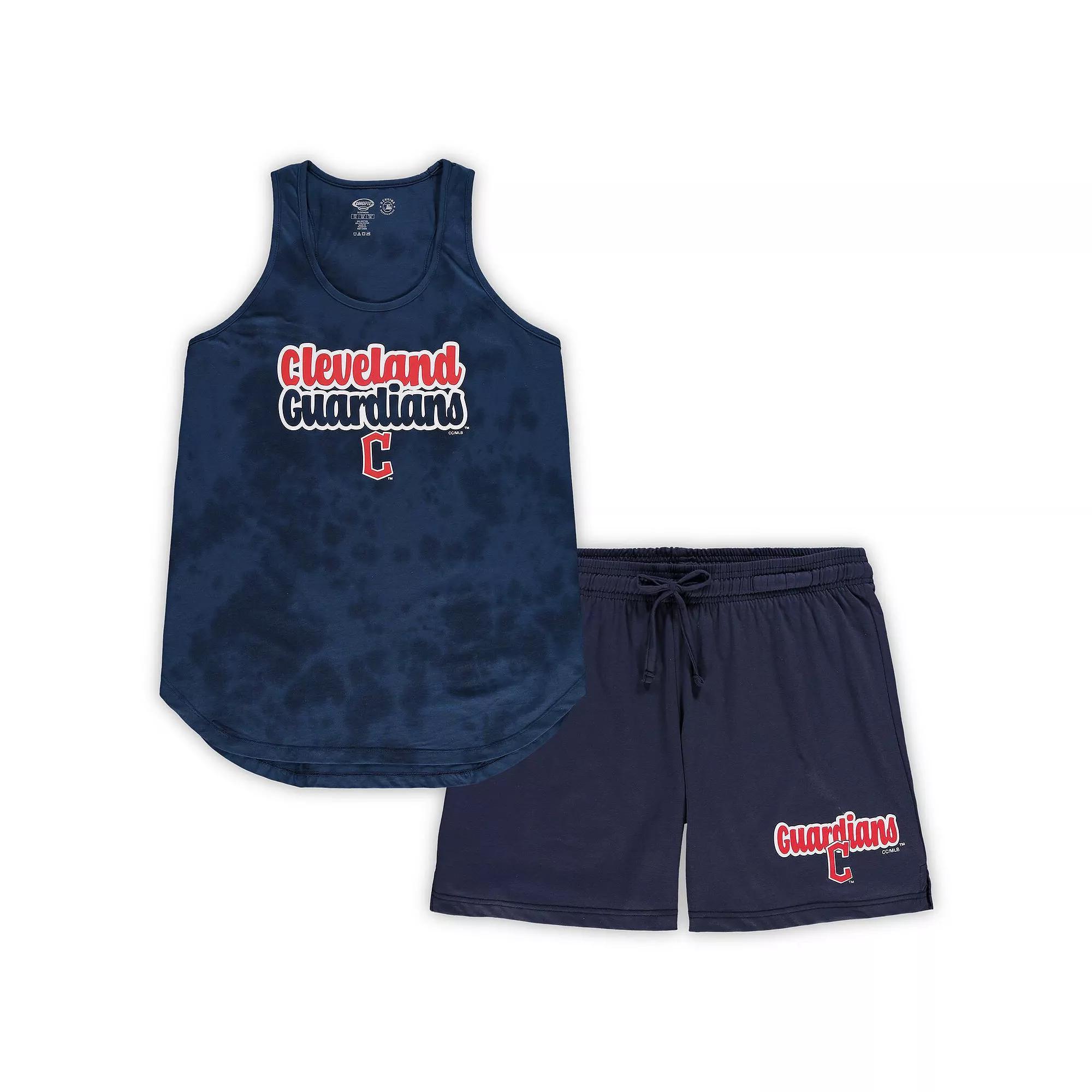 Women's Concepts Sport Navy Cleveland Guardians Plus Size Cloud Tank Top & Shorts Sleep Set, Size: 2XL, Grd Blue Product Image
