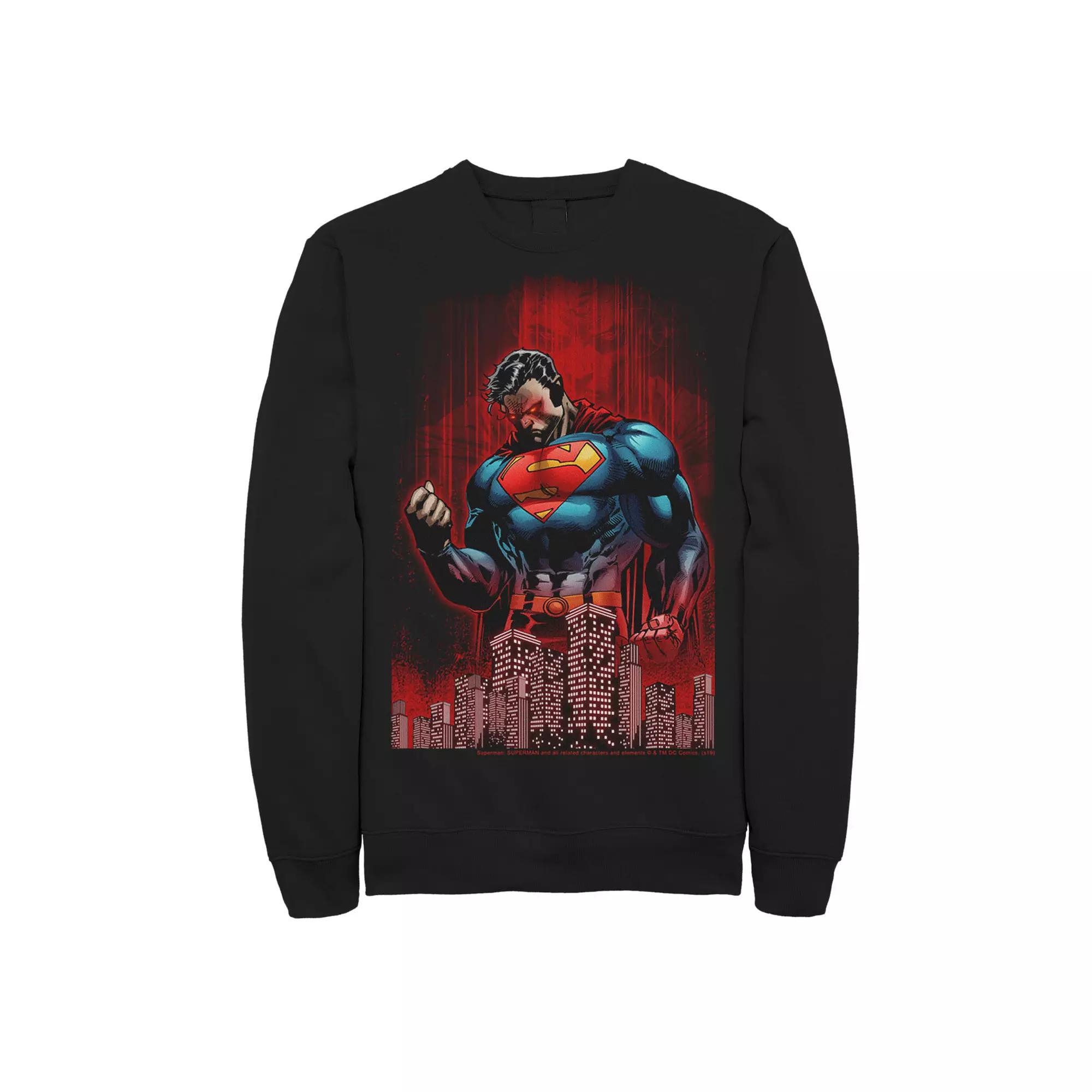 Mens DC Comics Superman Power Flex Skyline Comic Poster Sweatshirt Product Image
