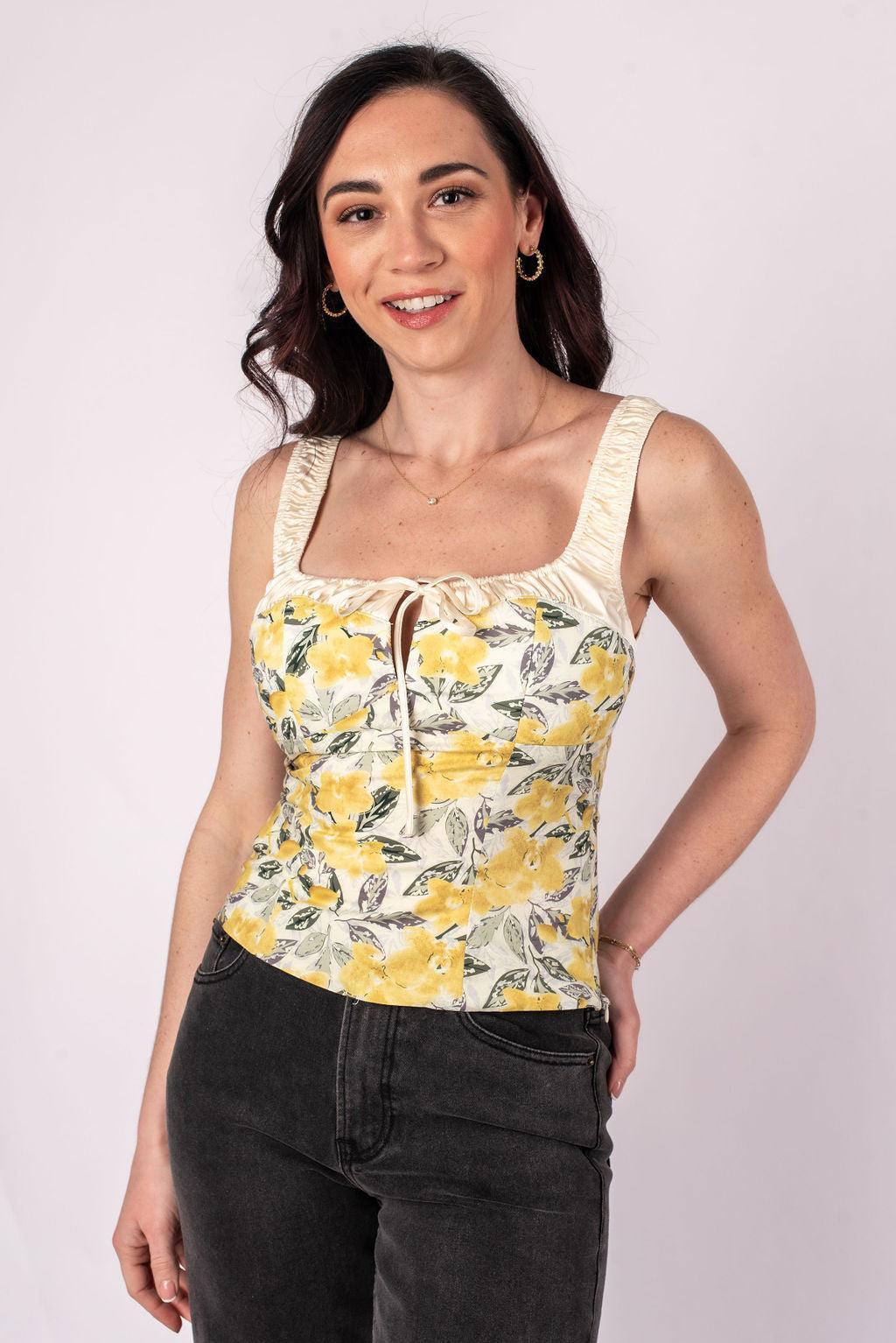 [ASTR The Label] Milkmaid Top - Lemon Floral Product Image