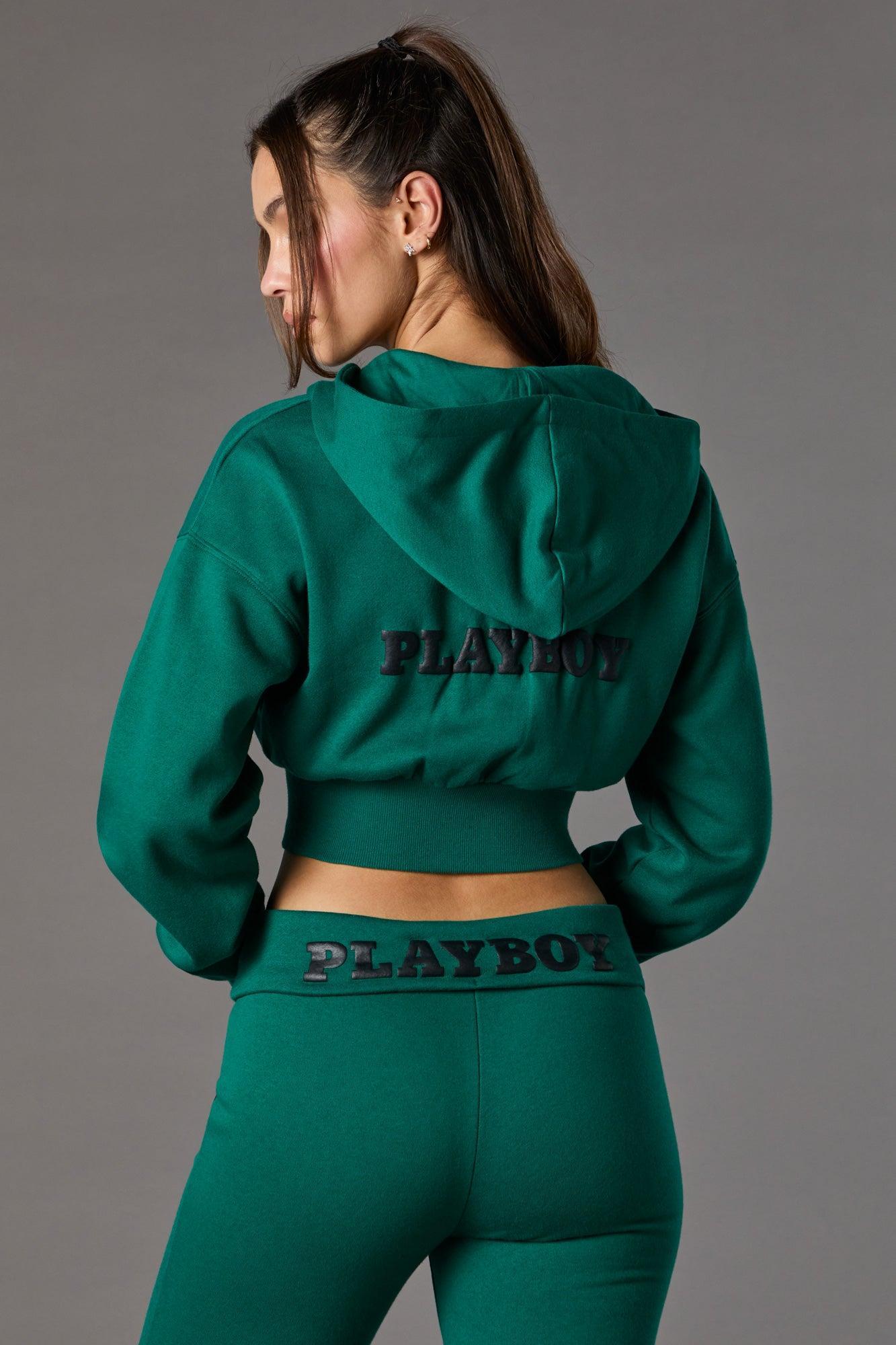 Playboy Graphic Cropped Zip-Up Fleece Hoodie Female Product Image