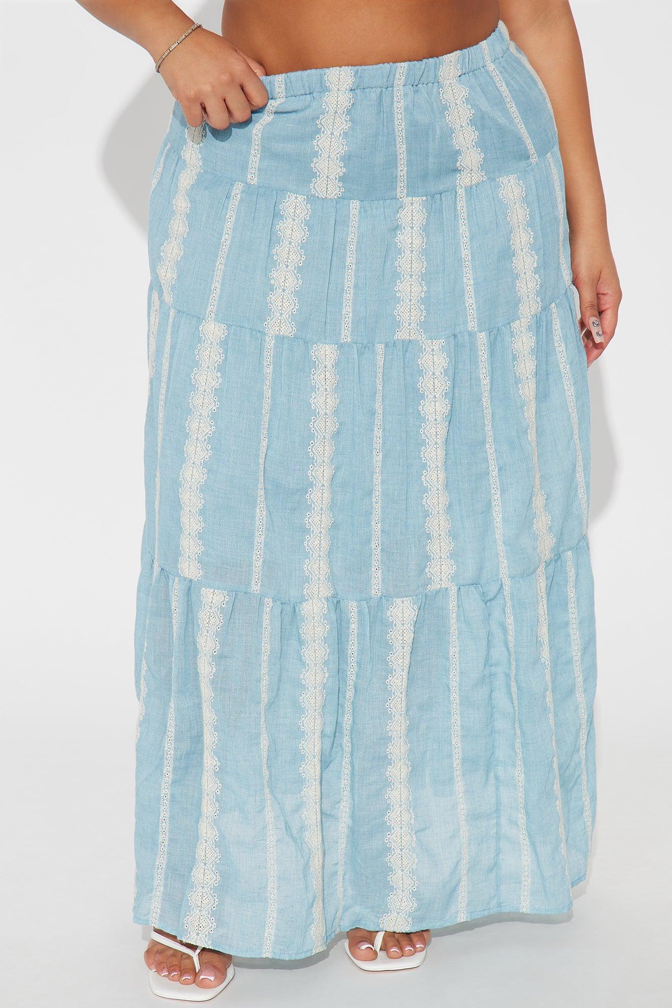 Nerina Embroidered Tiered Maxi Skirt - Blue/combo Product Image