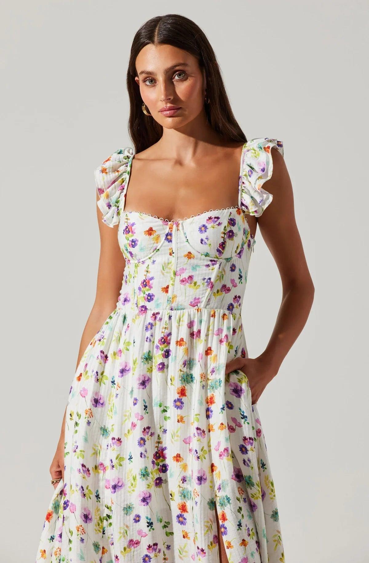 FINAL SALE ASTR the Label | Wedelia Dress | Cream Purple Floral Product Image