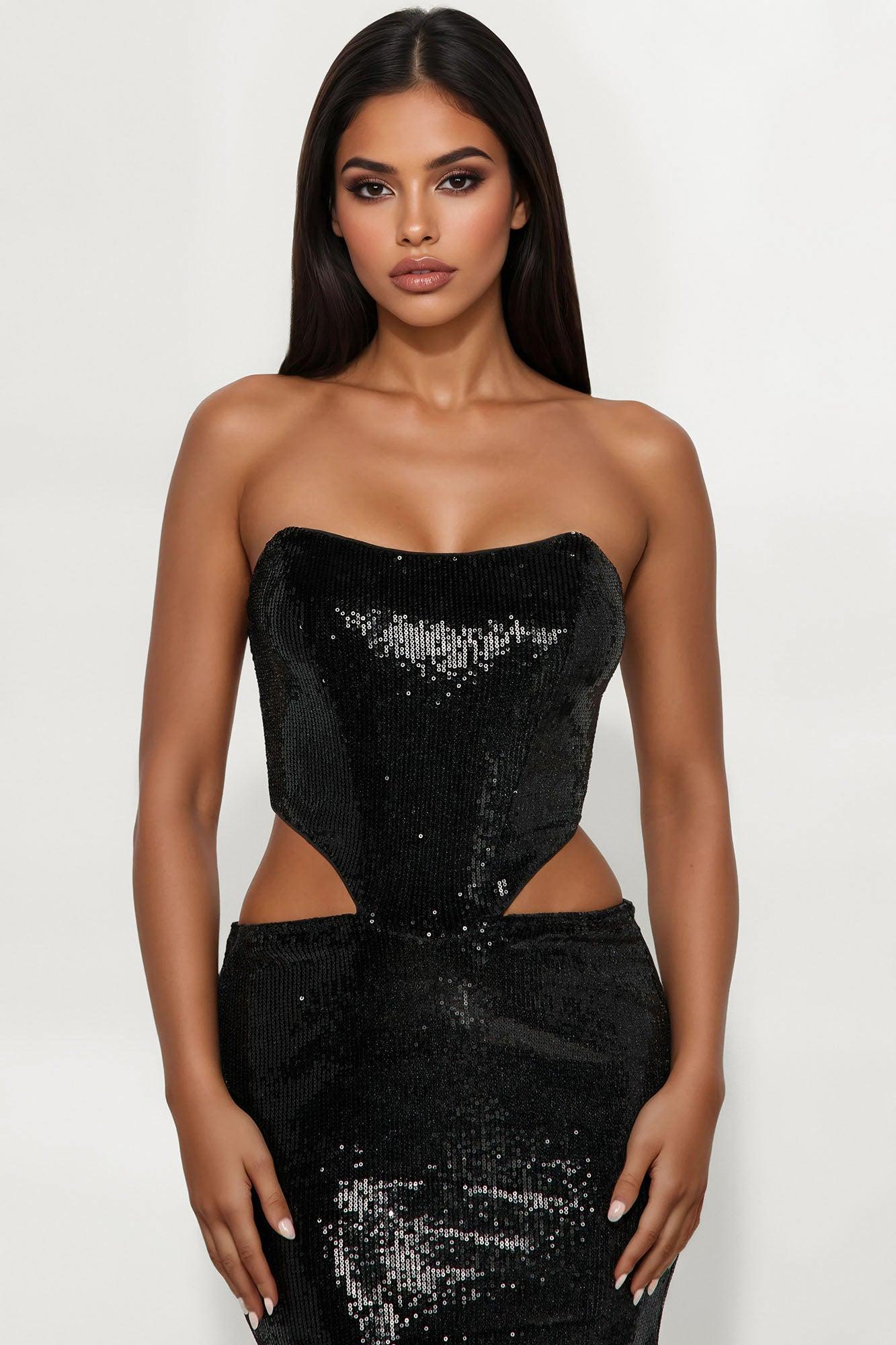 Make An Impression Sequin Maxi Dress - Black Product Image