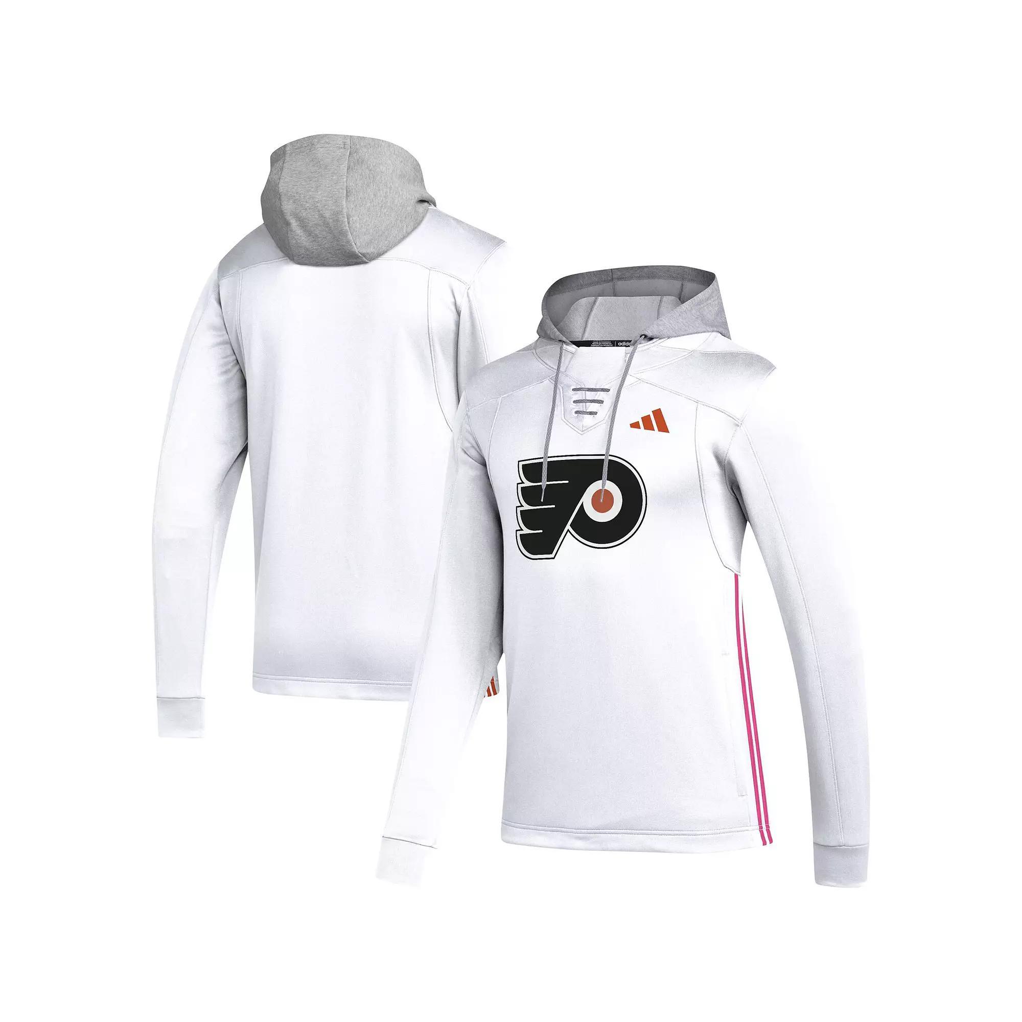 Mens adidas White Philadelphia Flyers Refresh Skate Lace AEROREADY Pullover Hoodie Product Image