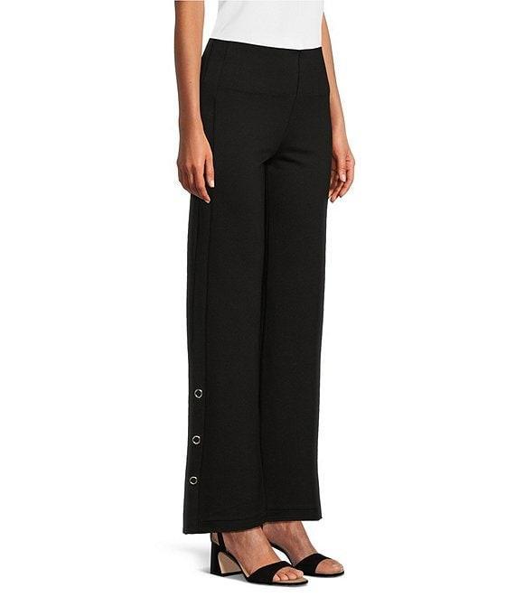 Slim Factor by Investments Ponte Knit Snap Wide Leg Pants Product Image