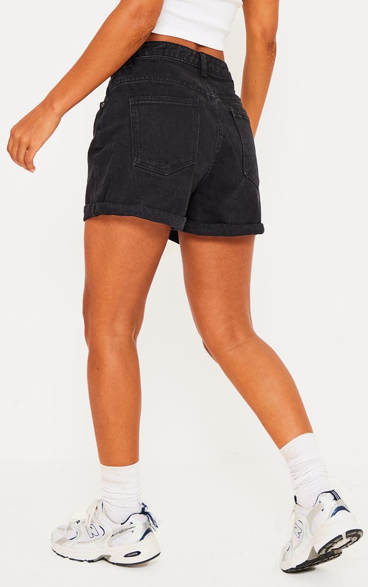 Washed Black Denim Mom Shorts Product Image