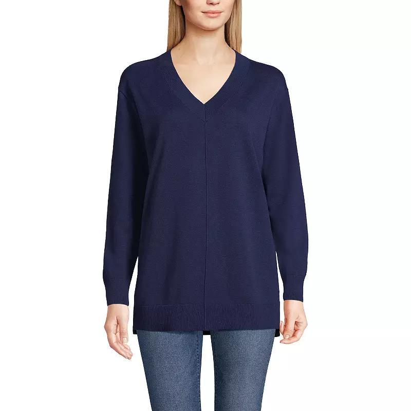 Women's Lands' End Cotton Striped Tunic Sweater, Size: Medium, Light Gray Grey Product Image