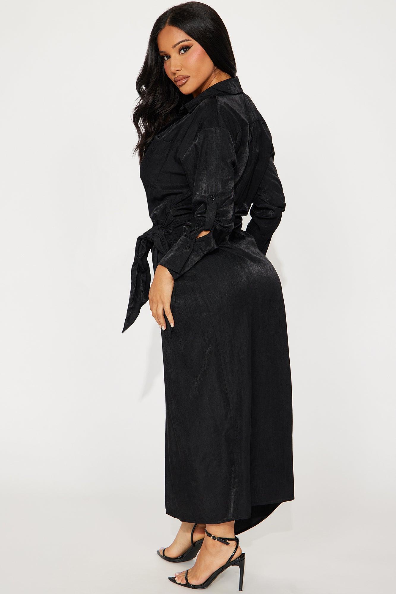 Business Classy Maxi Shirt Dress - Black Product Image