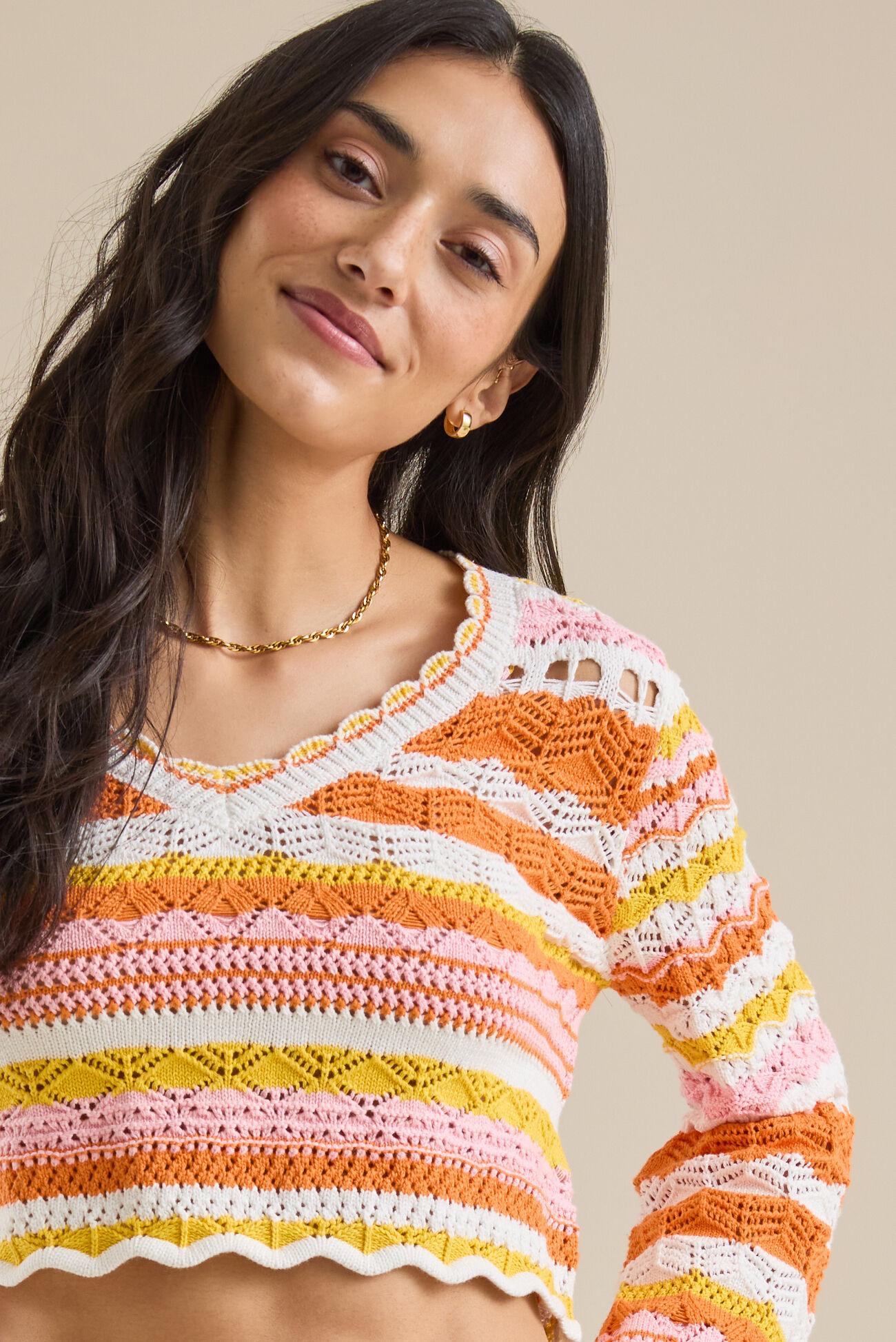 Margot Multicolor Stripe Crochet Top Product Image