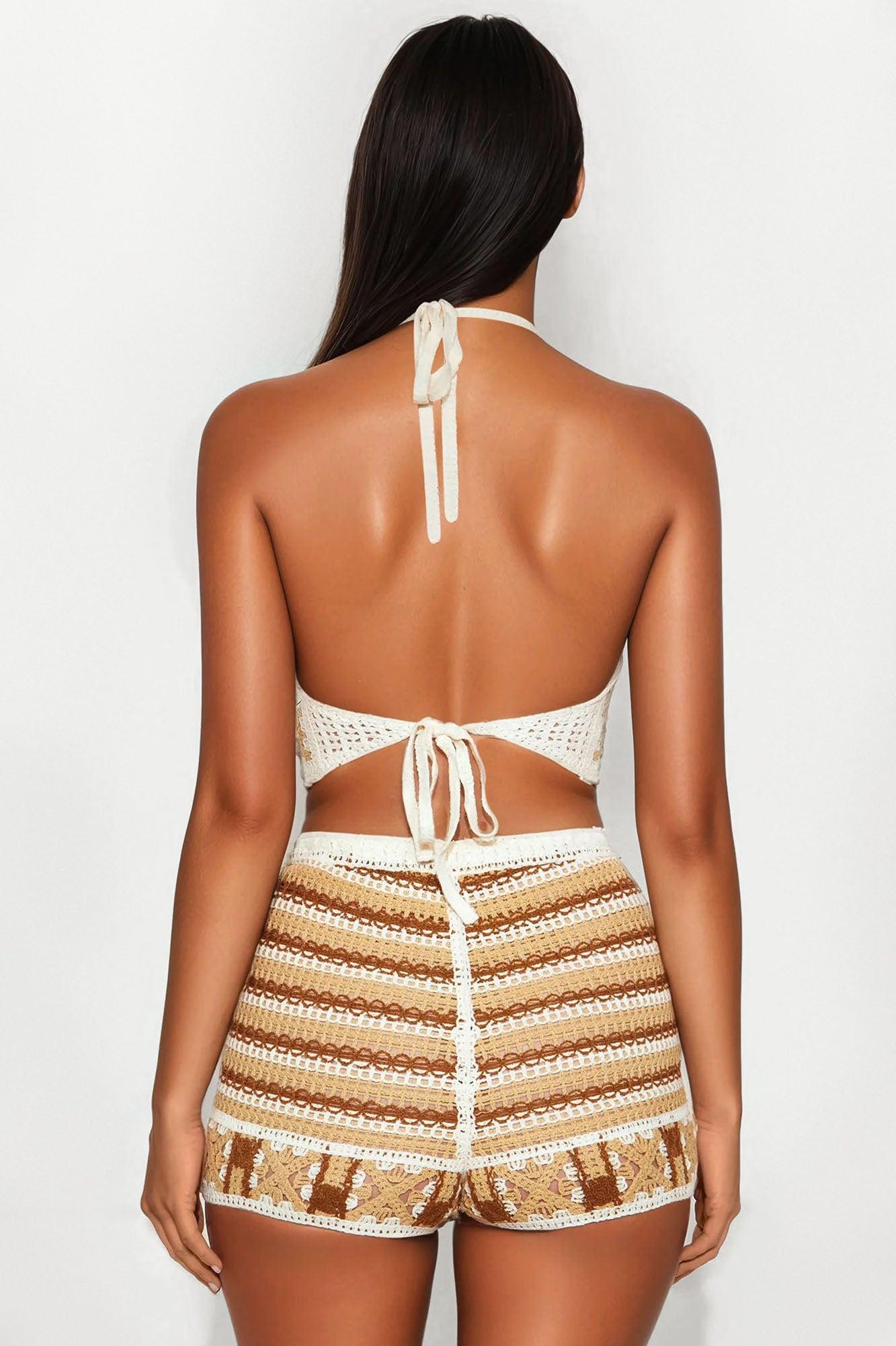Island Calling Crochet Halter 2 Piece Sunsuit - Brown/combo Product Image