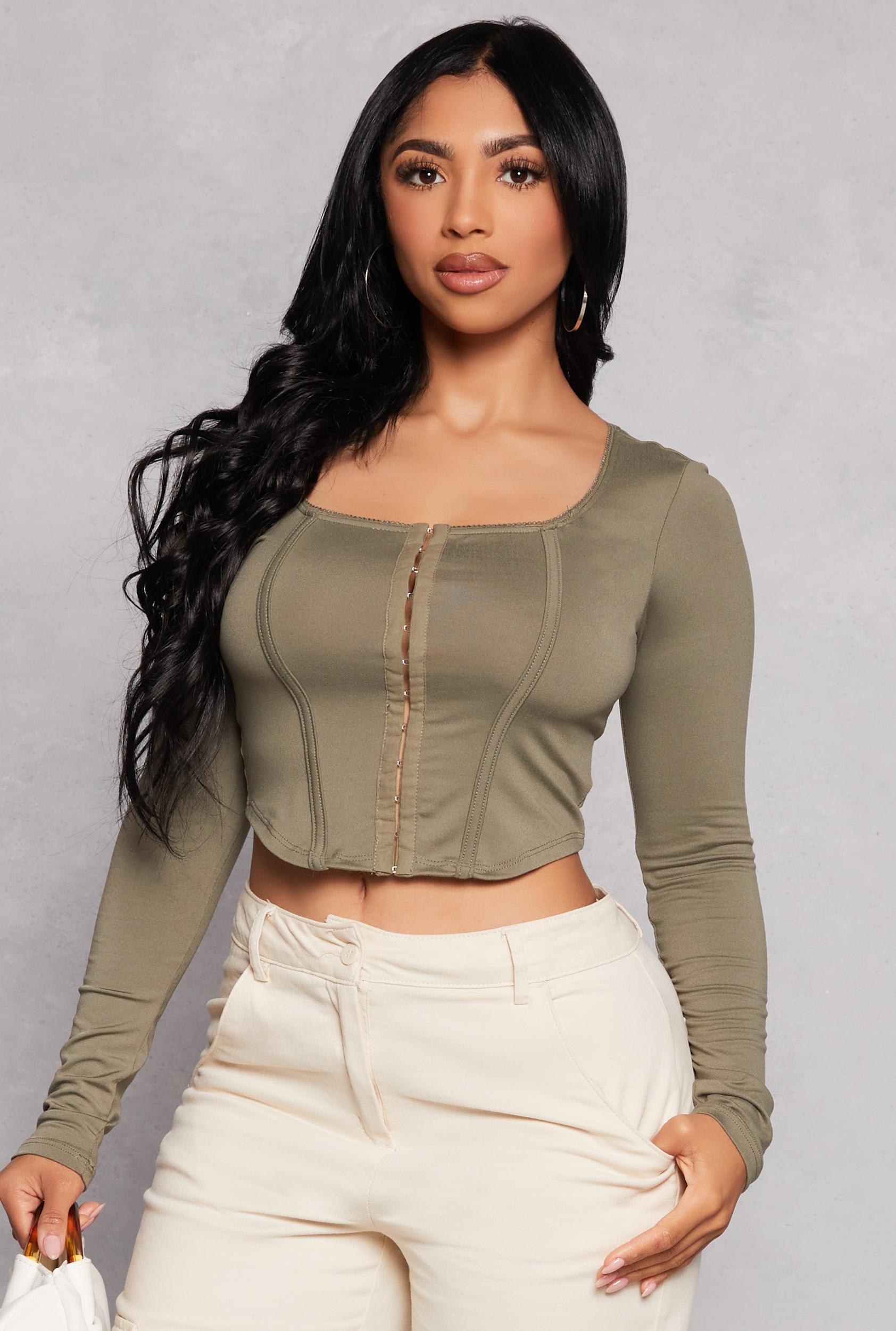 Womens Hook and Eye Long Sleeve Corset Top Product Image
