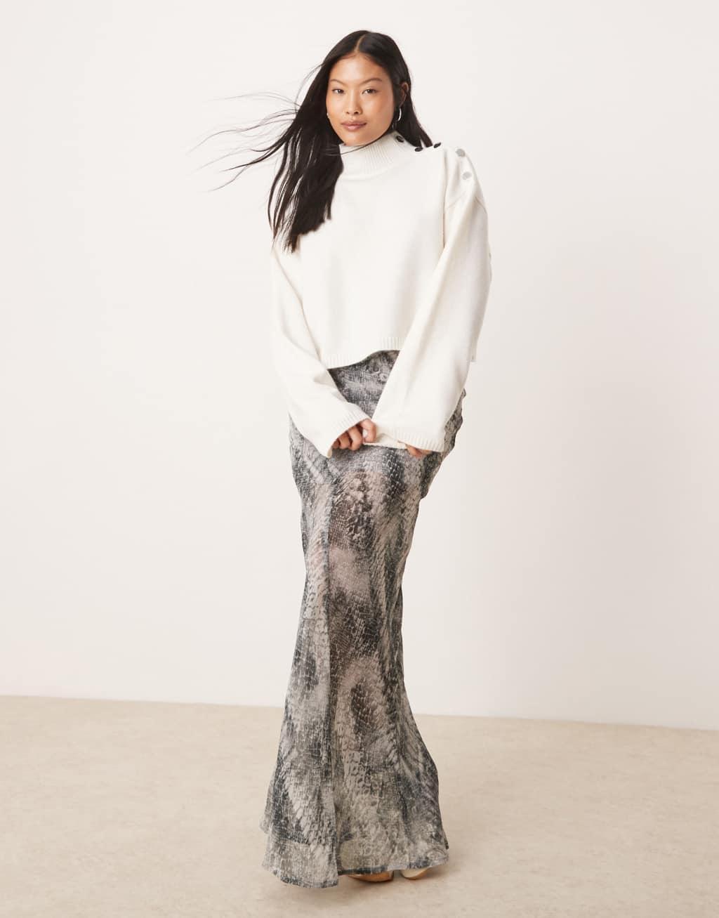 ASOS DESIGN Petite sheer maxi skirt in snake print Product Image