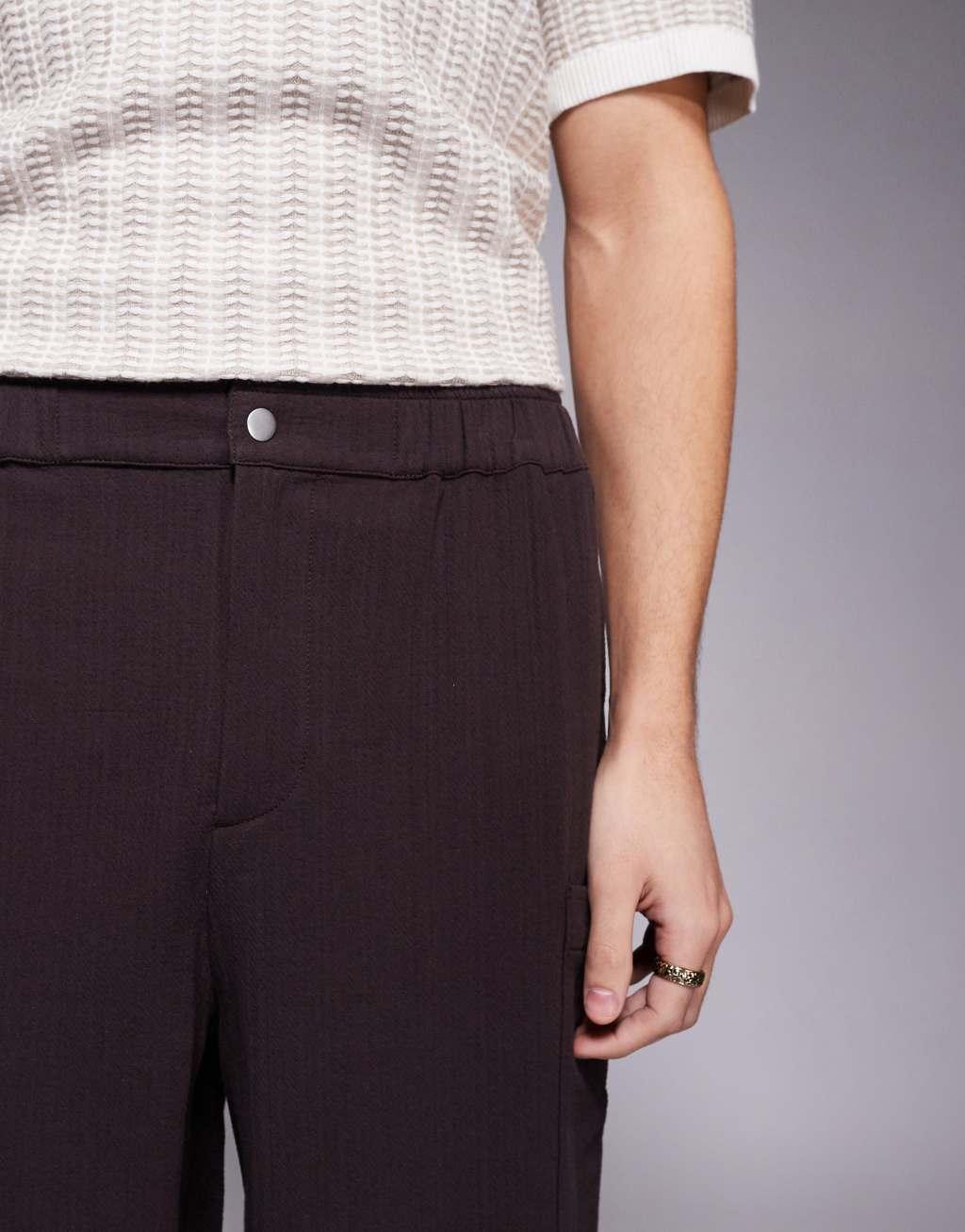 ASOS DESIGN oversized baggy linen look pants in brown Product Image