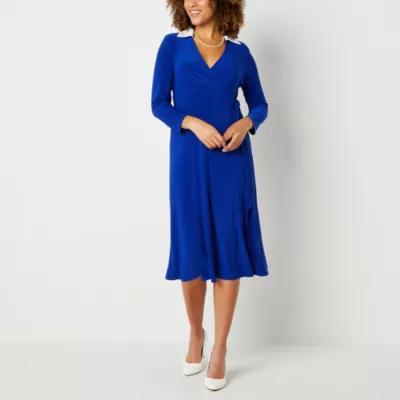 Black Label by Evan-Picone Womens 3/4 Sleeve Midi Wrap Dress Product Image