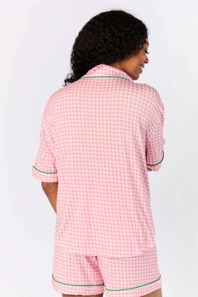 Good To Get Away Pink Gingham Short Sleeve Pajama Top DOORBUSTER Product Image