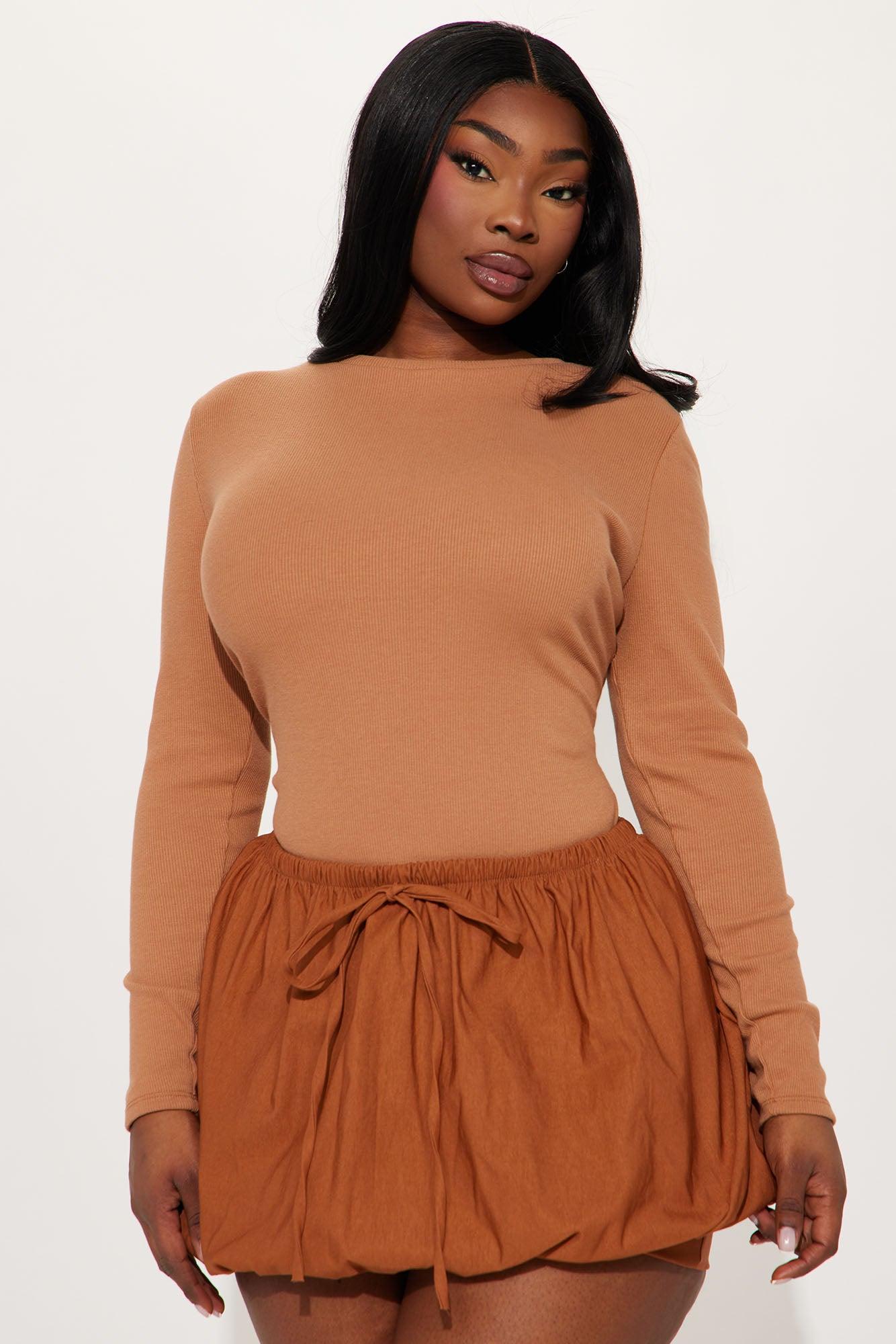 Remy Long Sleeve Bubble Mini Dress - Cognac Product Image