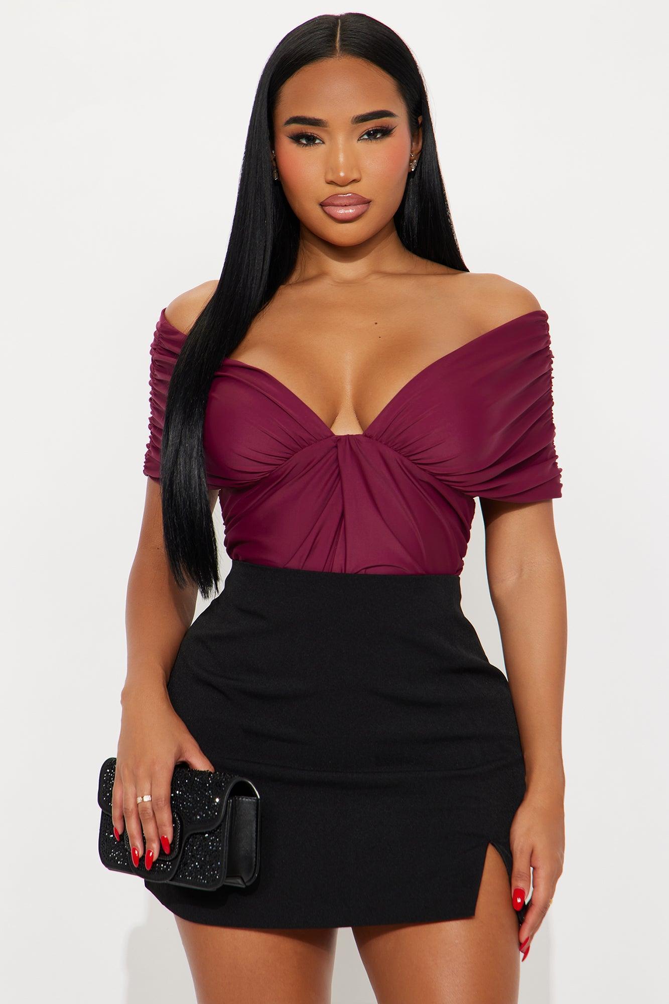 True Rival Ruched Off Shoulder Bodysuit  - Plum Product Image