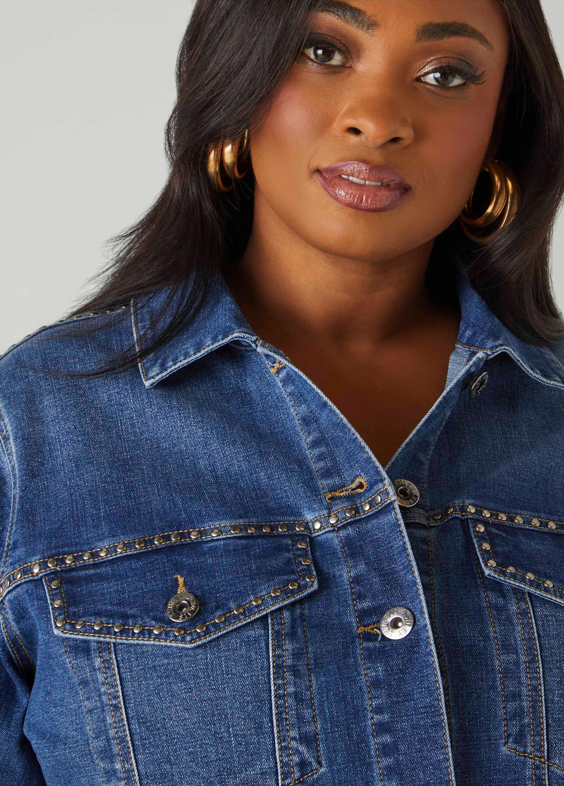 Cropped Studded Denim Jacket Product Image