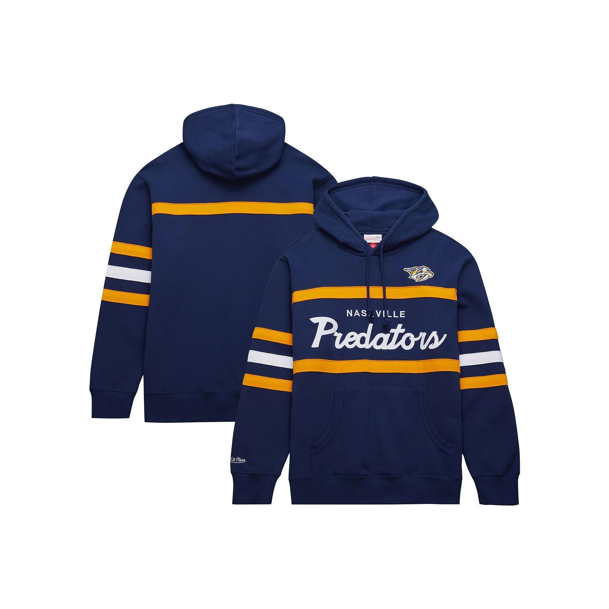 Men's Mitchell & Ness Navy Nashville Predators Head Coach Pullover Hoodie, Size: Medium, Pdt Blue Product Image