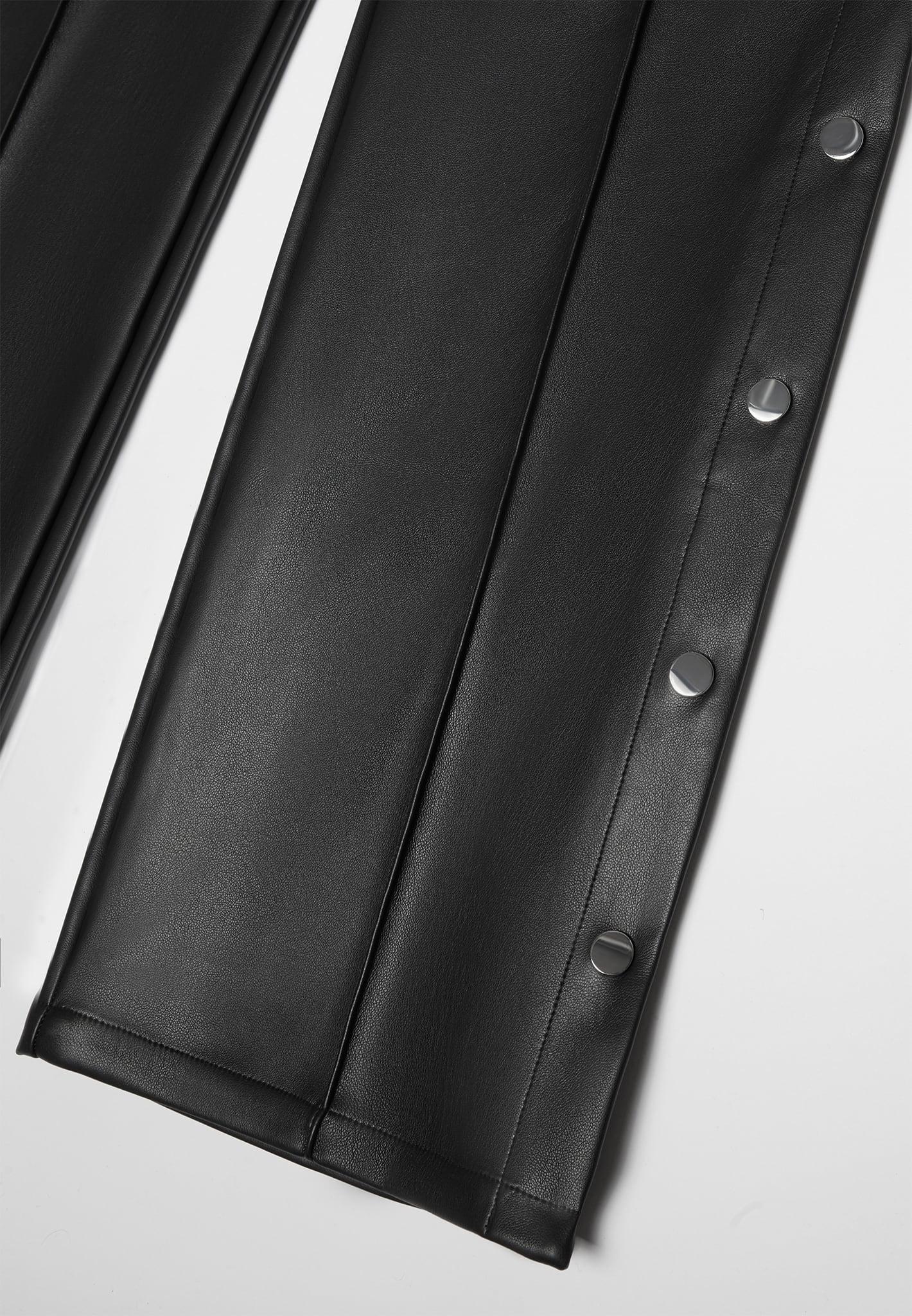 Leather Pintuck Popper Trousers - Black Female Product Image