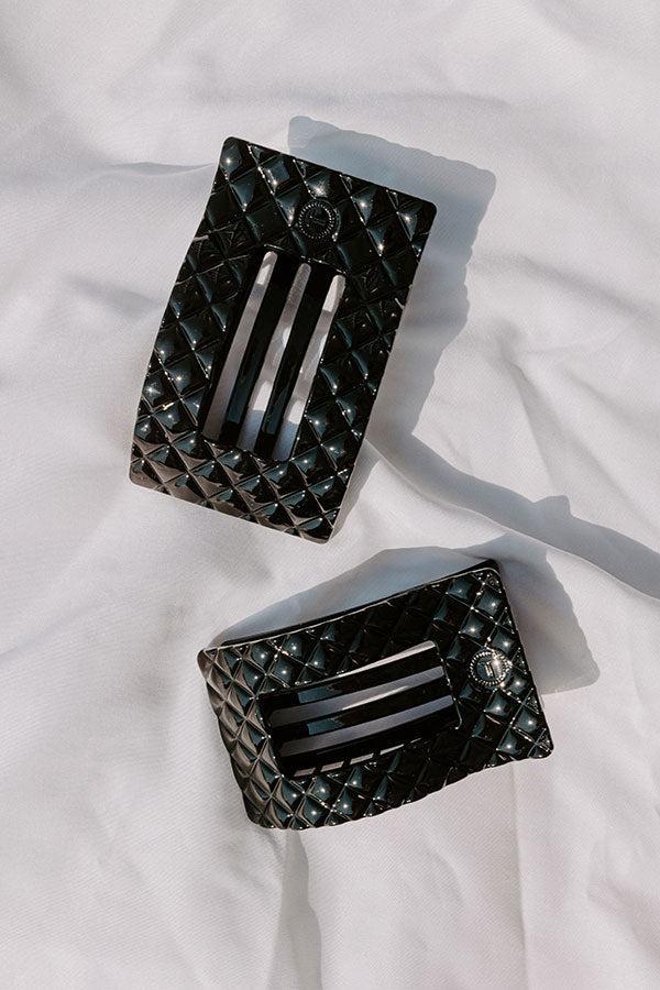 Quilted Medium Rectangle Hair Claw Clip in Black Product Image