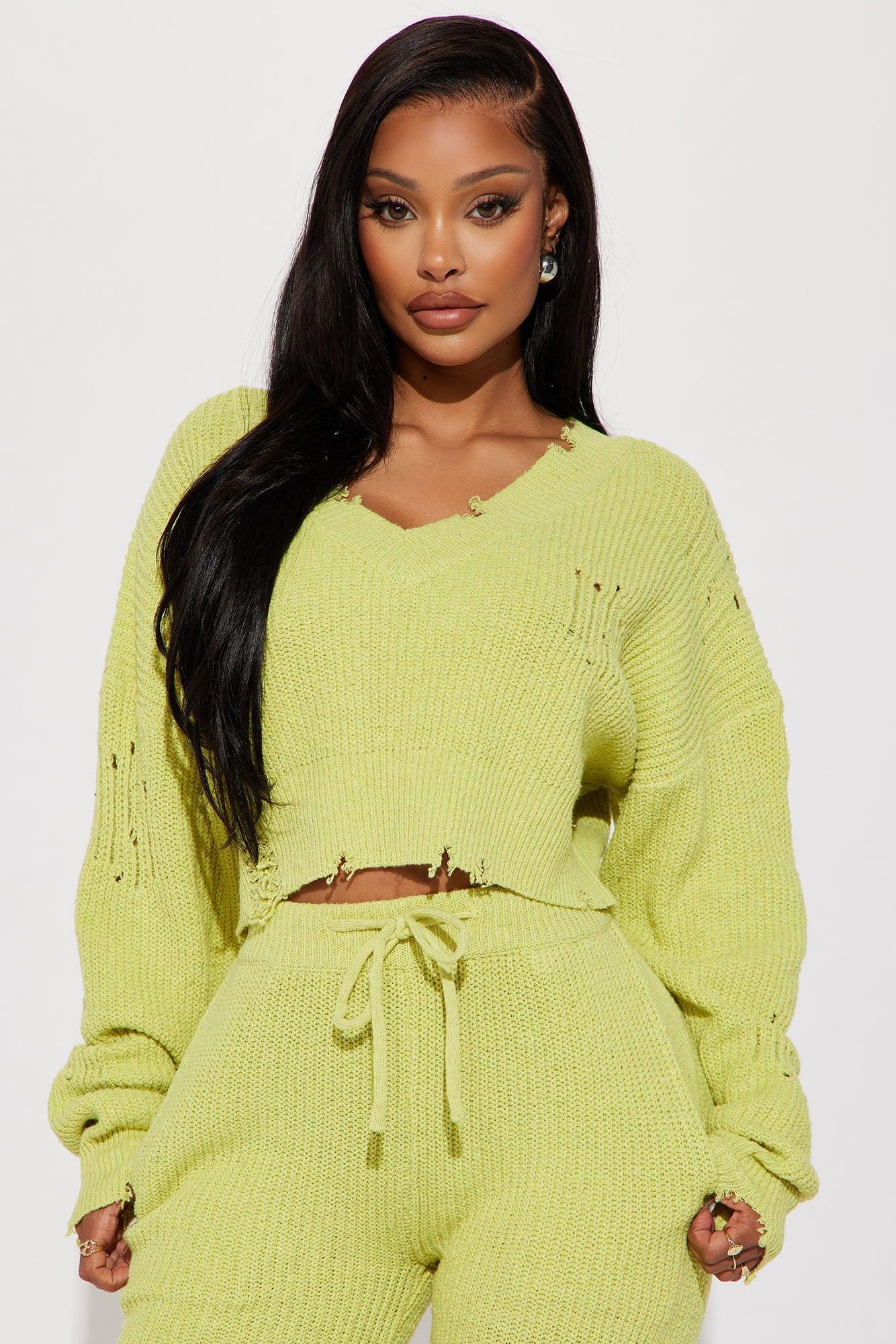 Being Myself Sweater Pant Set - Chartreuse Product Image