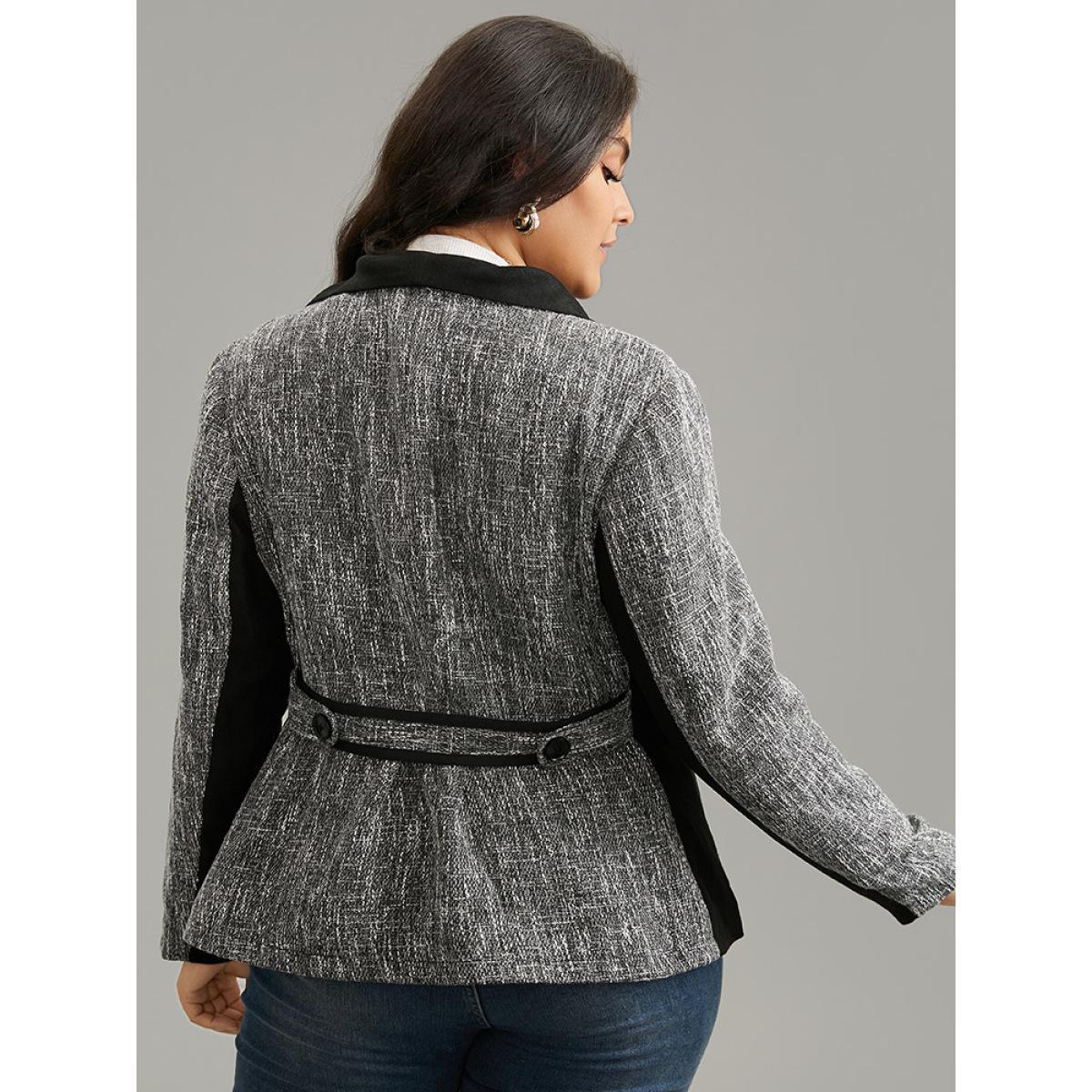 Plus Size Contrast Patchwork Zipper Lapel Collar Tweed Coat Women DimGray Casual Lined Ladies Dailywear Winter Coats BloomChic 18-20/2X Product Image