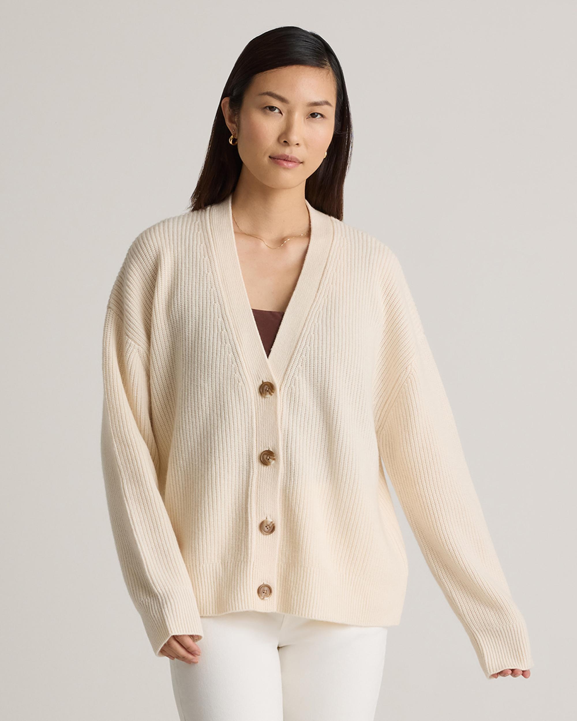 Mongolian Cashmere Fisherman Cropped Boxy Cardigan Sweater Product Image