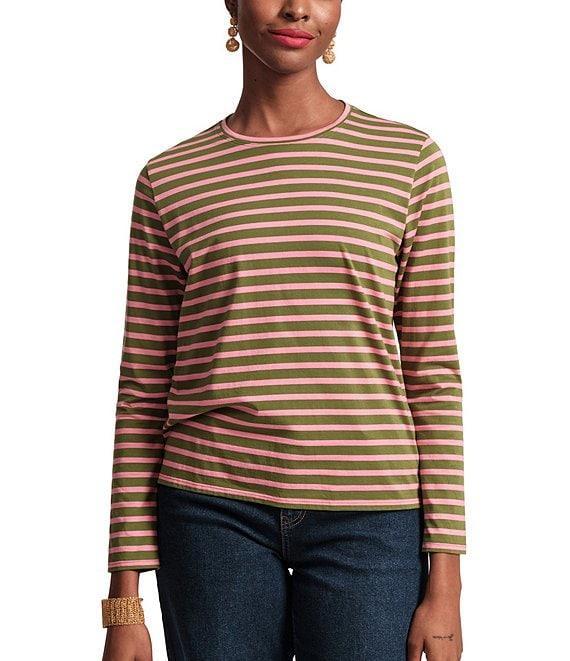 FRANCES VALENTINE Stripe Knit Crew Neck Bracelet Sleeve Tee Product Image