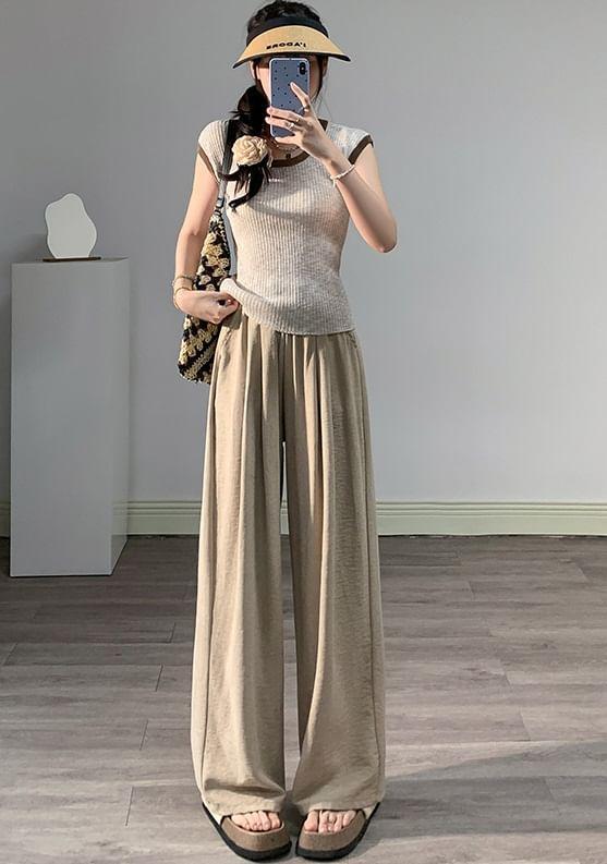 High Rise Plain Wide Leg Sweatpants Product Image
