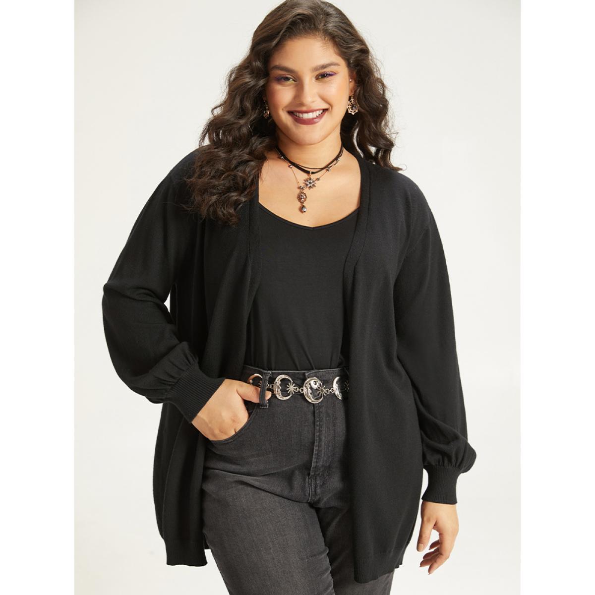 Plus Size Supersoft Essentials Halloween Moon Open Front Puff Sleeve Cardigan Black Women Casual Loose Long Sleeve Festival-Halloween Cardigans BloomChic 22-24/3X Product Image