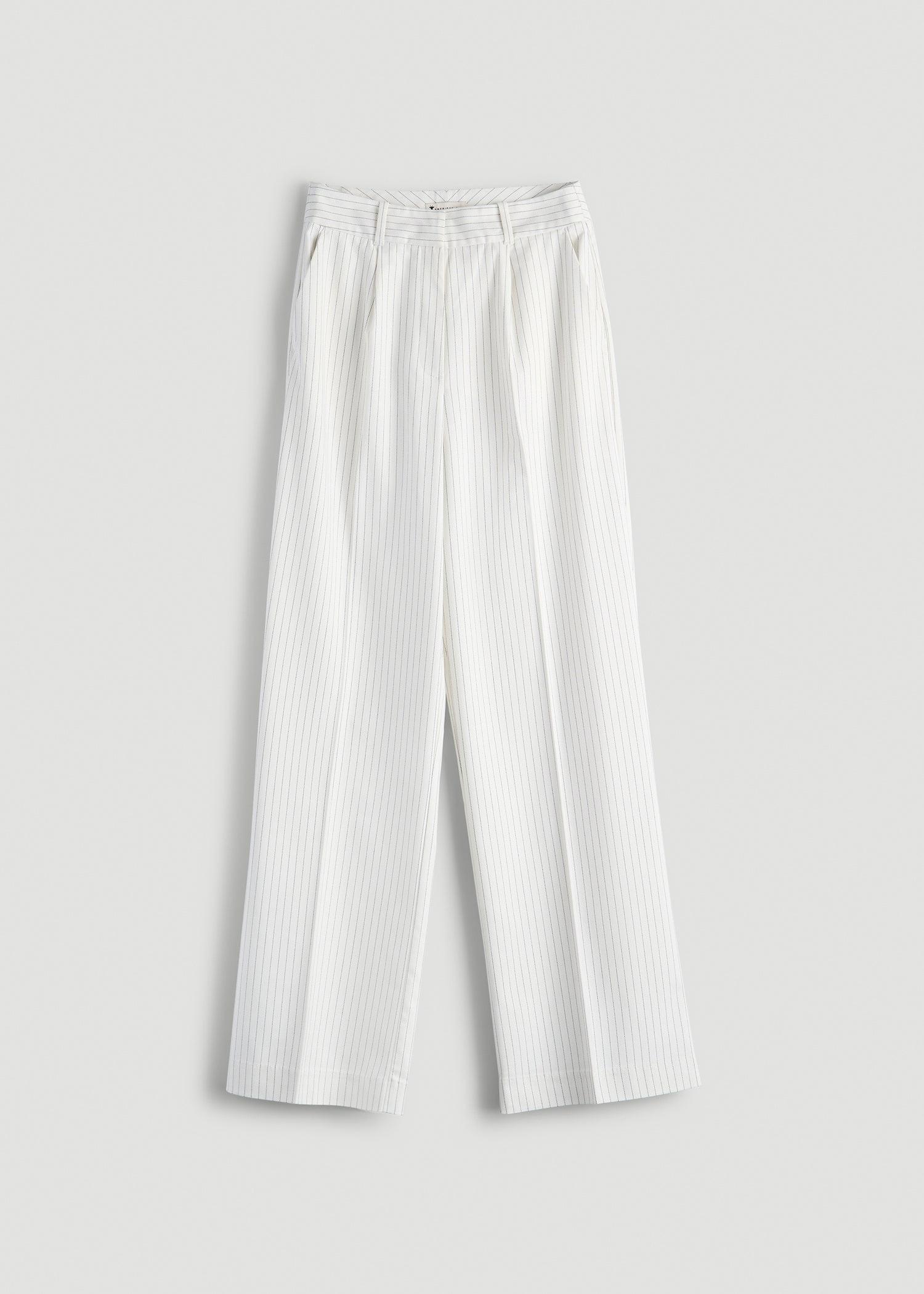 High-Rise Wide-Leg Pleated Dress Pants for Tall Women in Off White Pinstripe Product Image