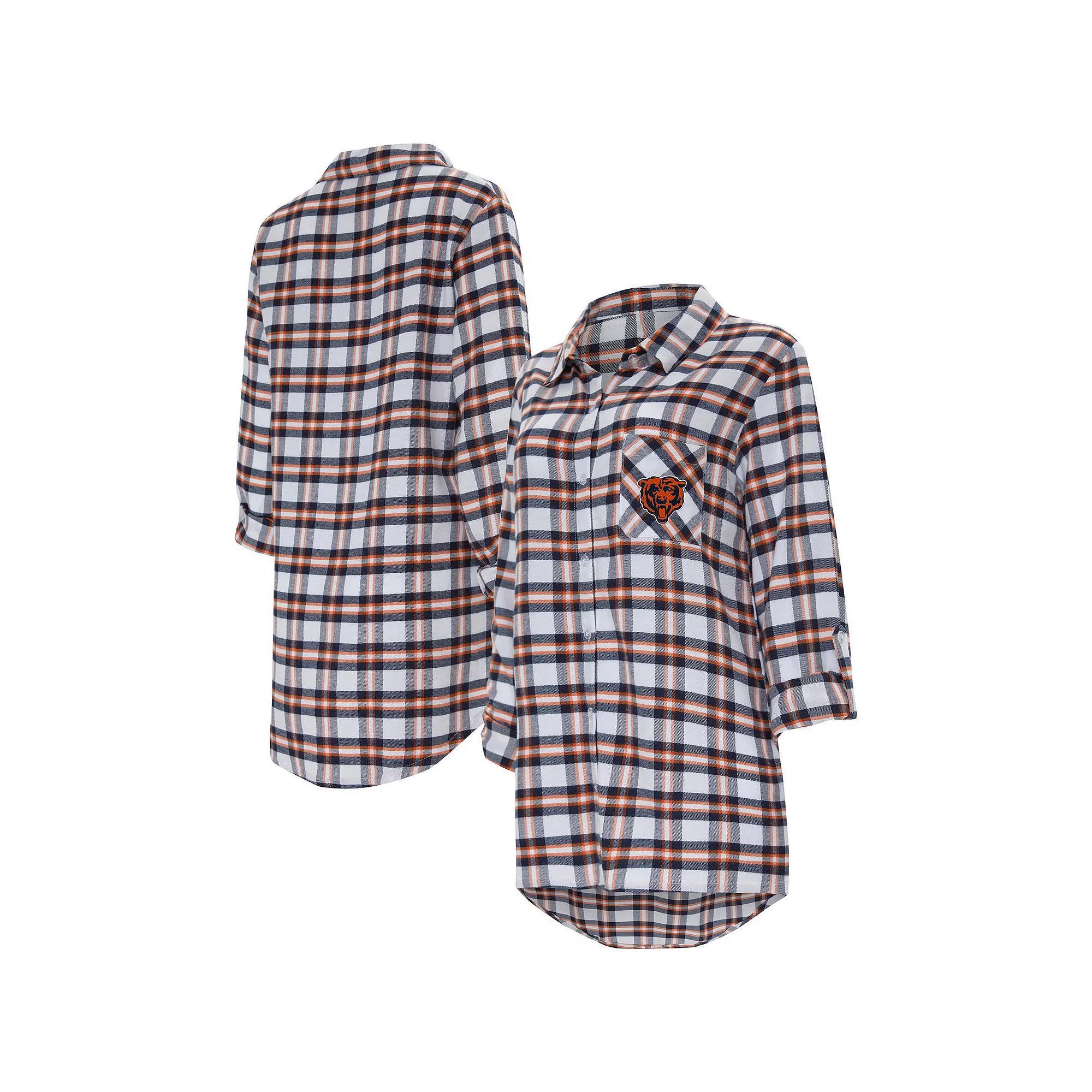 Women's Concepts Sport Navy Chicago Bears Sienna Plaid Full-Button Long Sleeve Nightshirt, Size: XL, Blue Product Image