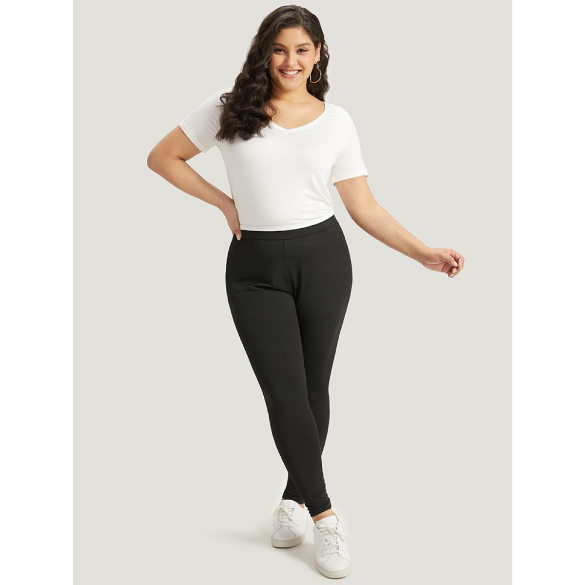 Plus Size Two Tone Patchwork High Rise Leggings Women Black Casual High stretch Skinny High Rise Dailywear Leggings BloomChic 14-16/1X Product Image